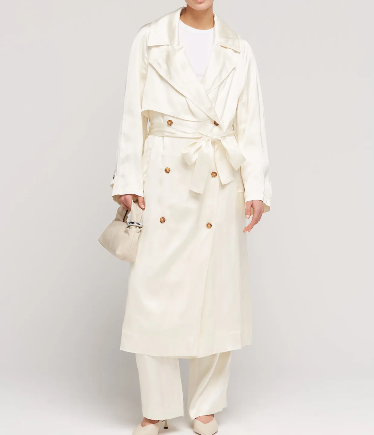 Loulou Studio Lonna Long Trench Coat in Ivory Cheap