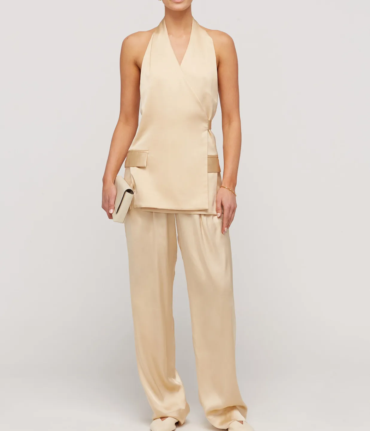 Esse Studios Lumiere Crepe Satin Trouser in Golden Citrine Hot
