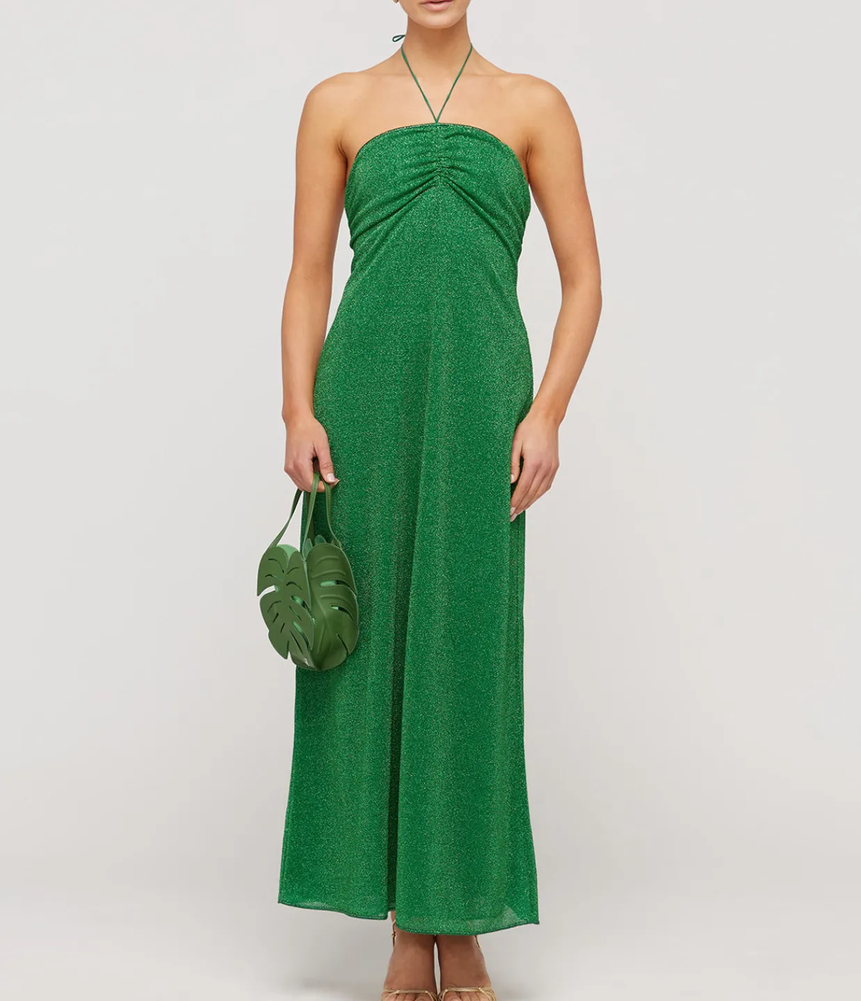 Oseree Lumiere Halter Neck Dress in Emerald Green Flash Sale