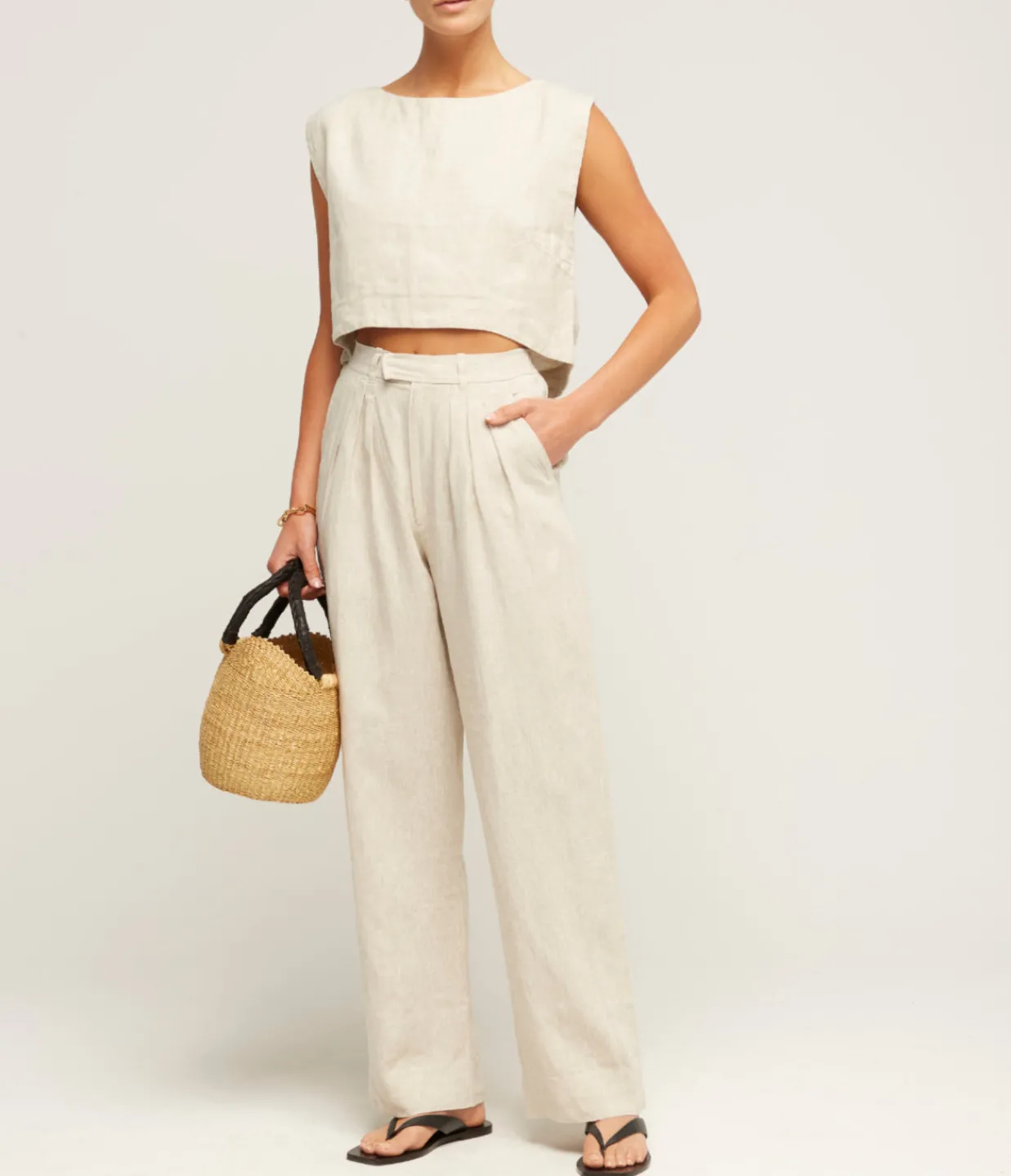 Posse Martina Linen Crop Top in Natural Store