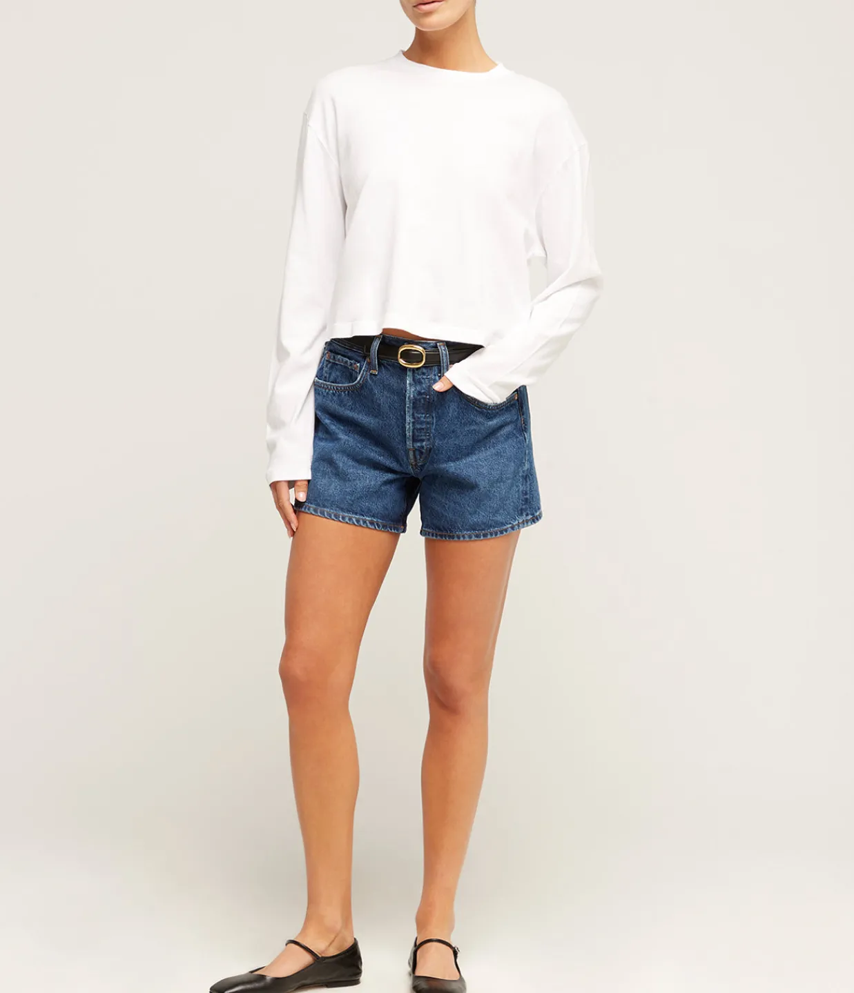 Agolde Mason Cropped Long Tee in White New