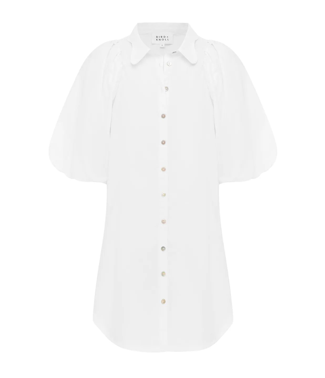 Bird and Knoll Maude Puff Sleeve Mini Dress in White Shop