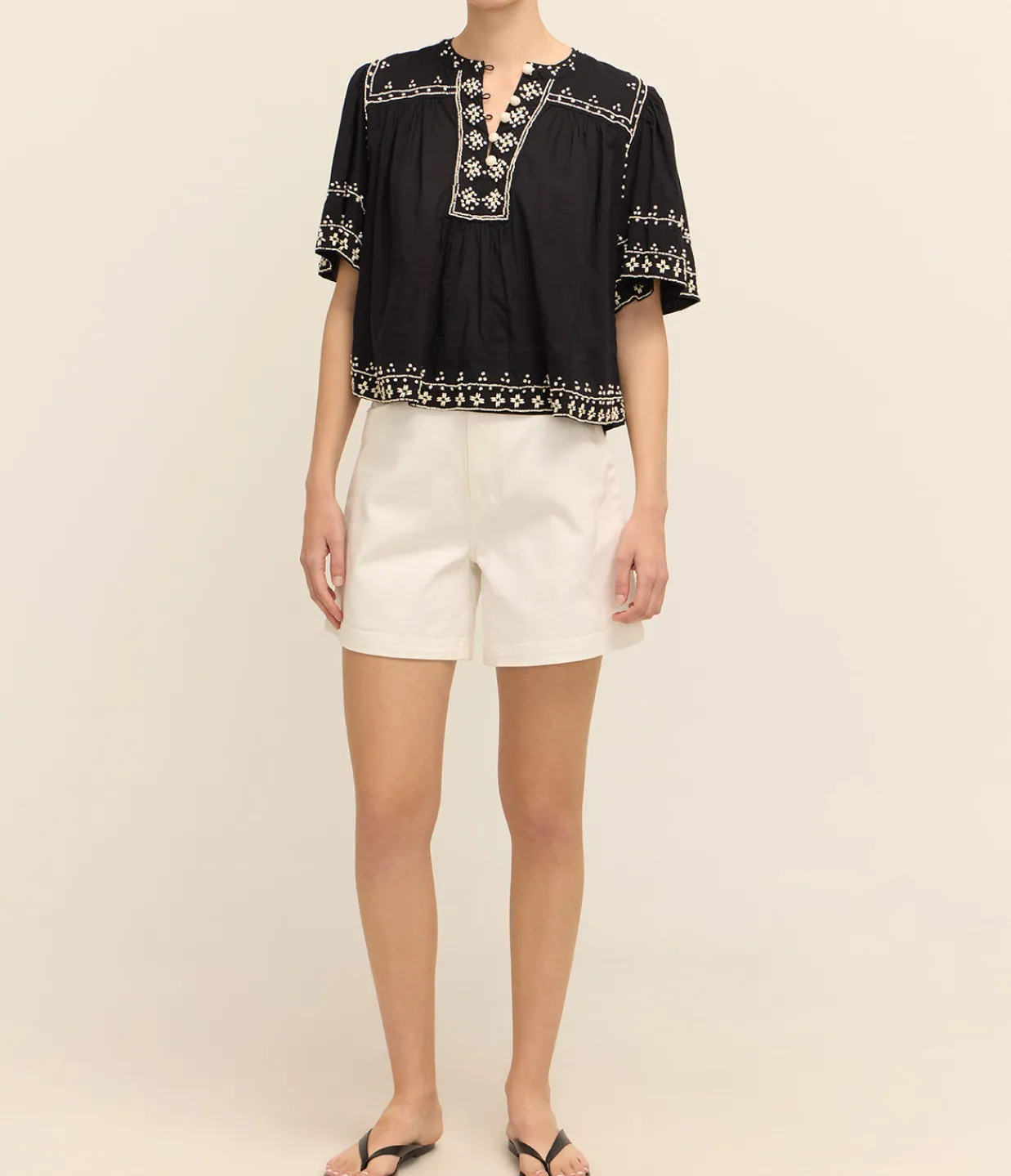 Sea NY Millie Embroidery Short Sleeve Top in Black Flash Sale