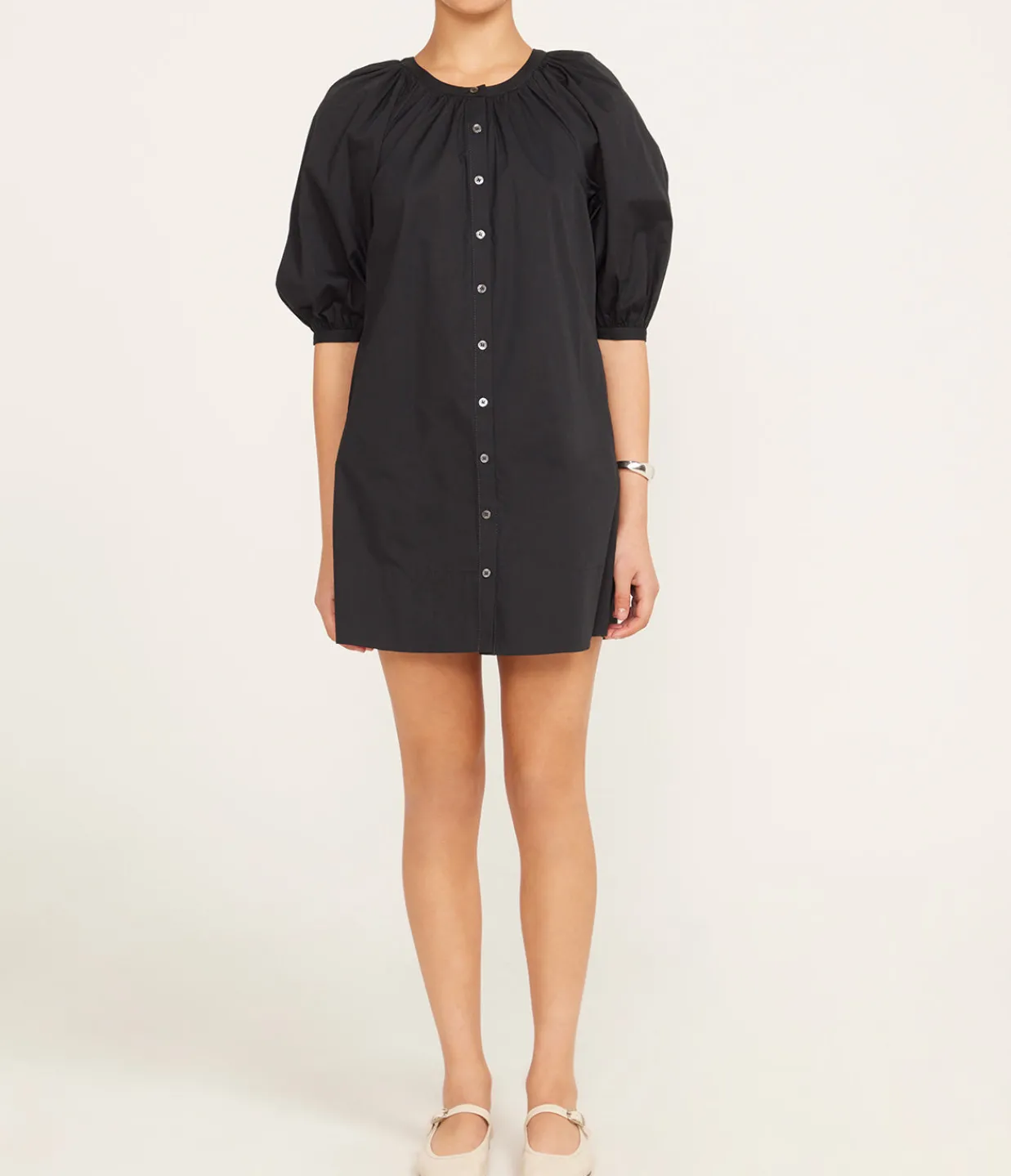 Staud Mini Vincent Shirtdress in Black Hot