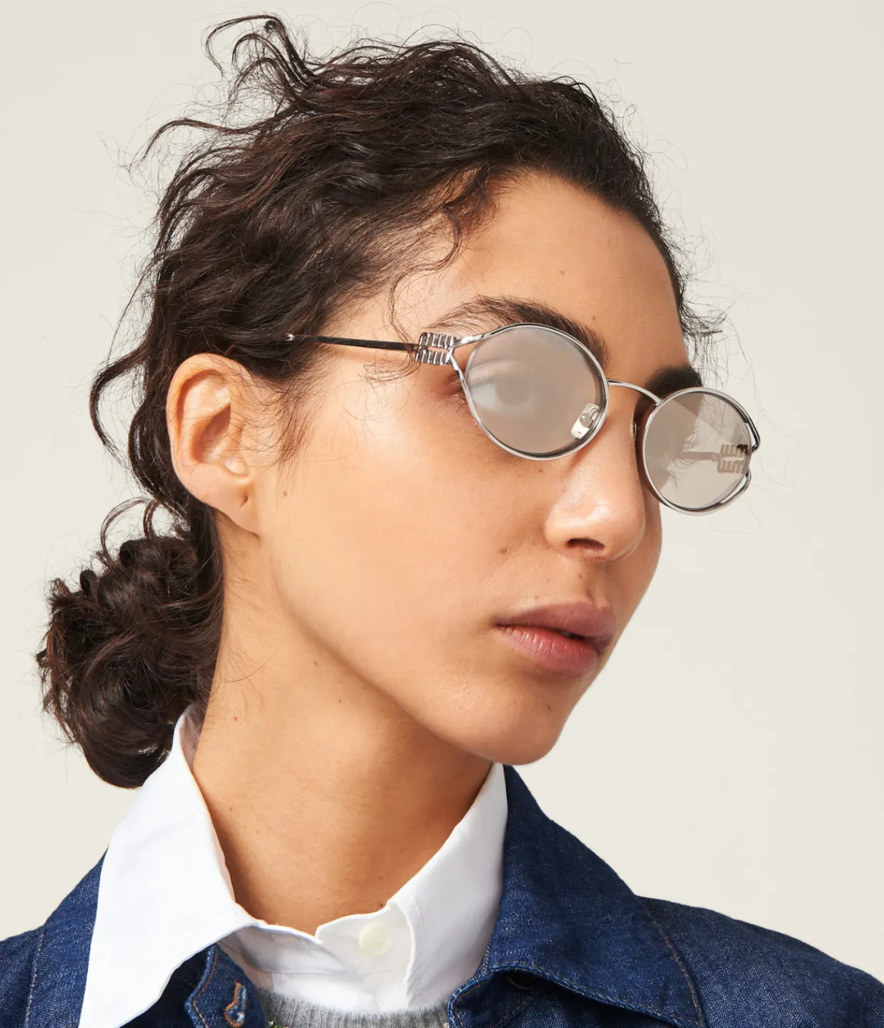 Miu Miu Oval Sunglasses in Silver New