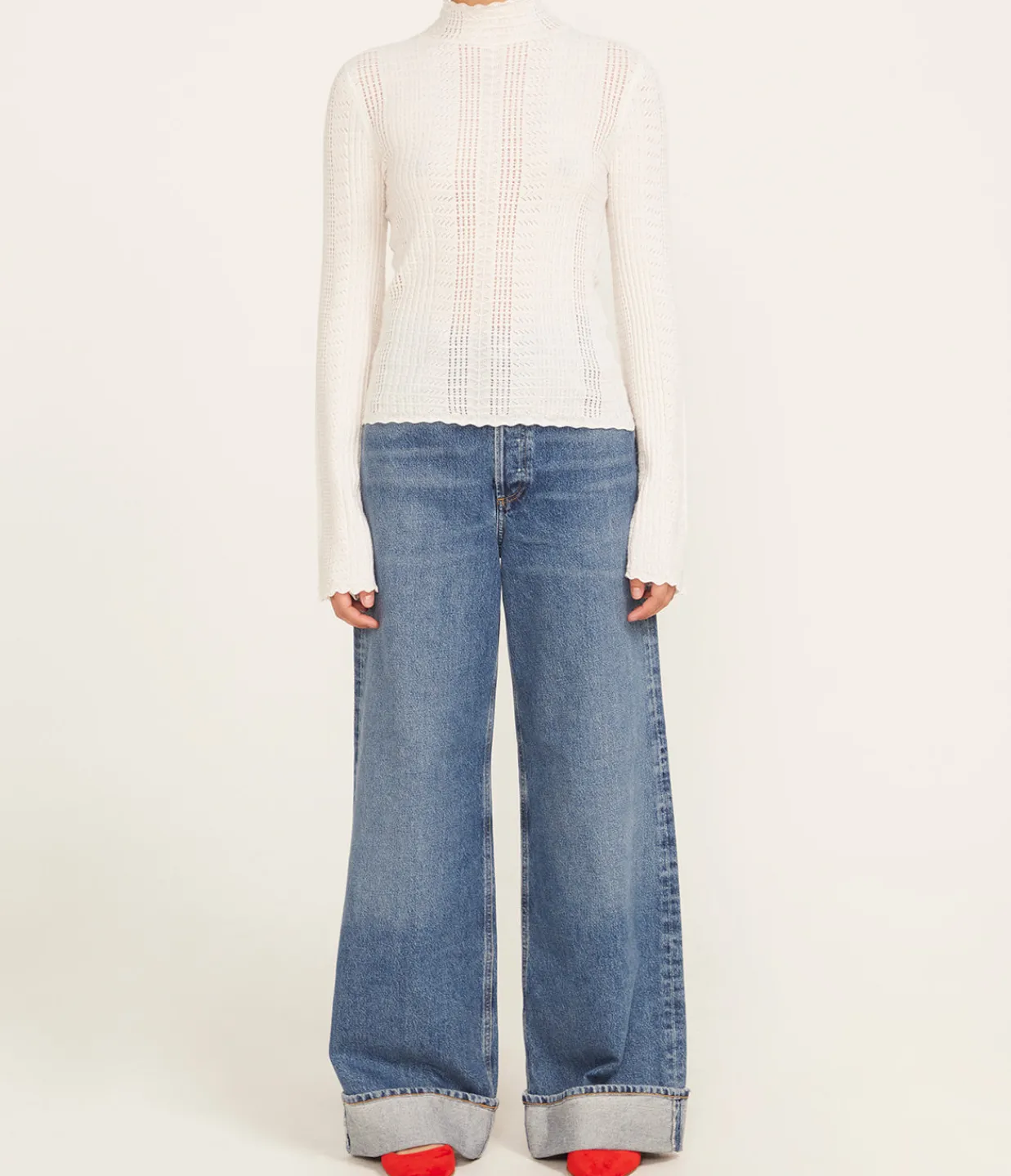 Loulou Studio Orion Thin Lace Turtleneck in Ivory Hot