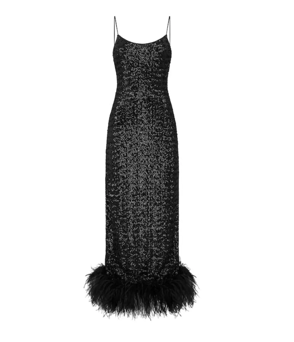 Oseree Paillettes Plumage Sequin Slip Dress in Black Fashion