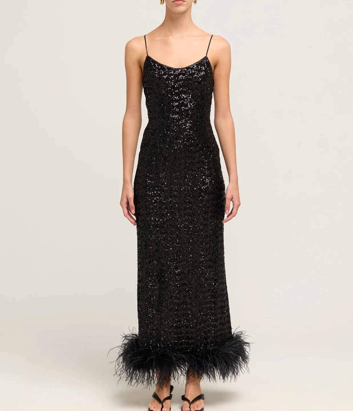 Oseree Paillettes Plumage Sequin Slip Dress in Black Fashion