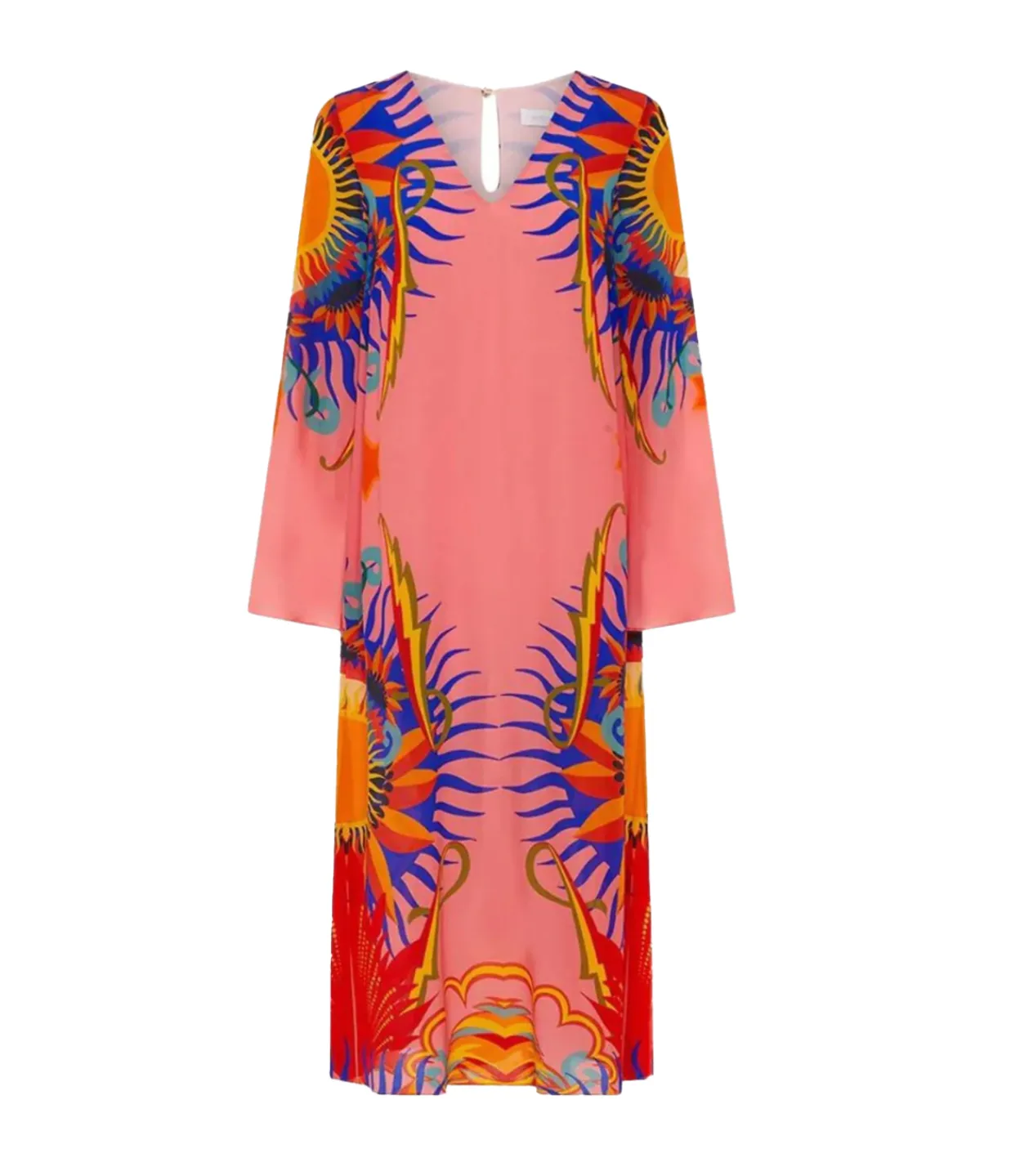 Borgo De Nor Phoenix Silk Crepe V-neck Midi Dress in Sun Goddess Cheap