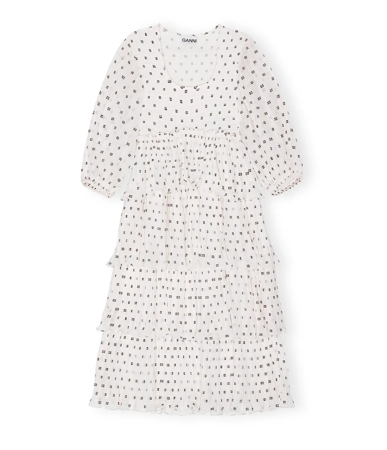 Ganni Pleated Georgette Flounce Midi Dress in Egret Best