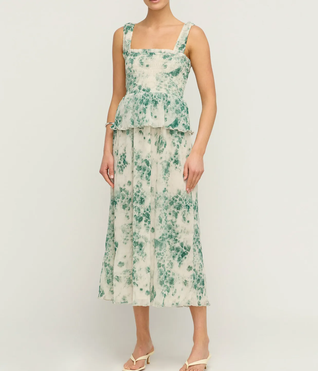 Ganni Pleated Georgette Smock Dress in Egret New