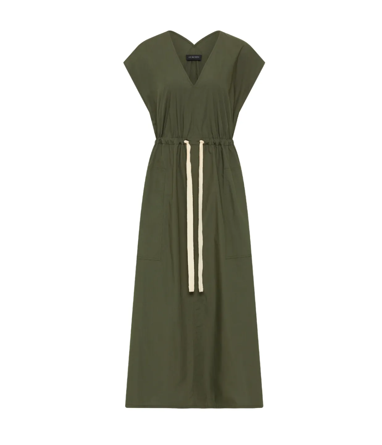Lee Mathews Poplin V Neck Dress in Olive Outlet