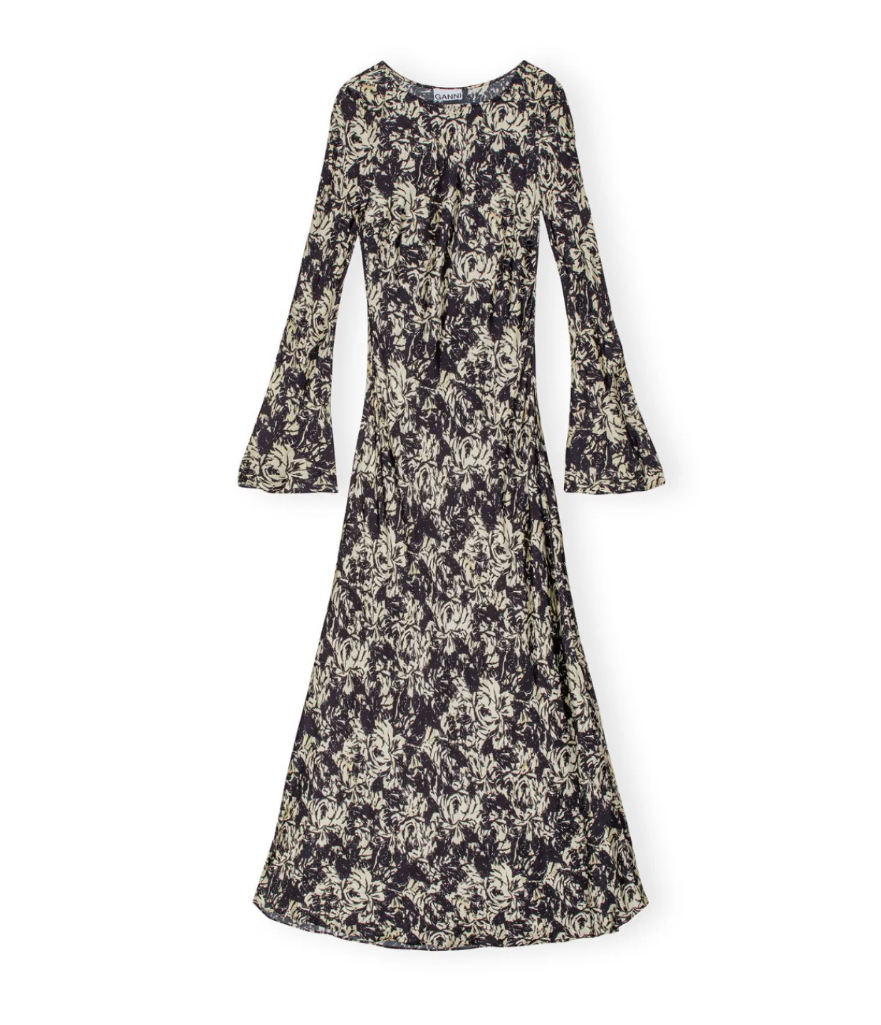 Ganni Printed Satin Maxi Dress in Flan Clearance