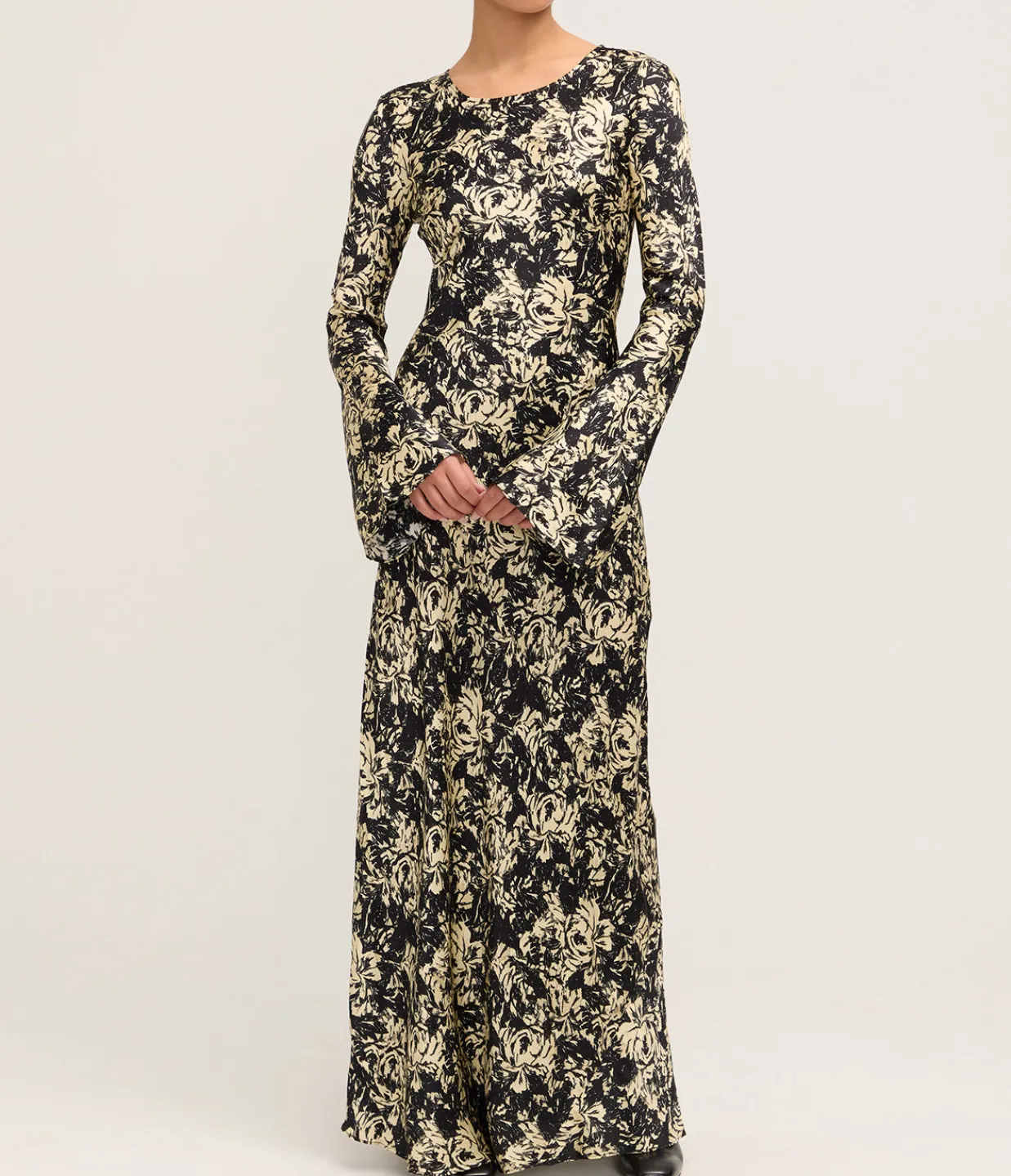 Ganni Printed Satin Maxi Dress in Flan Clearance