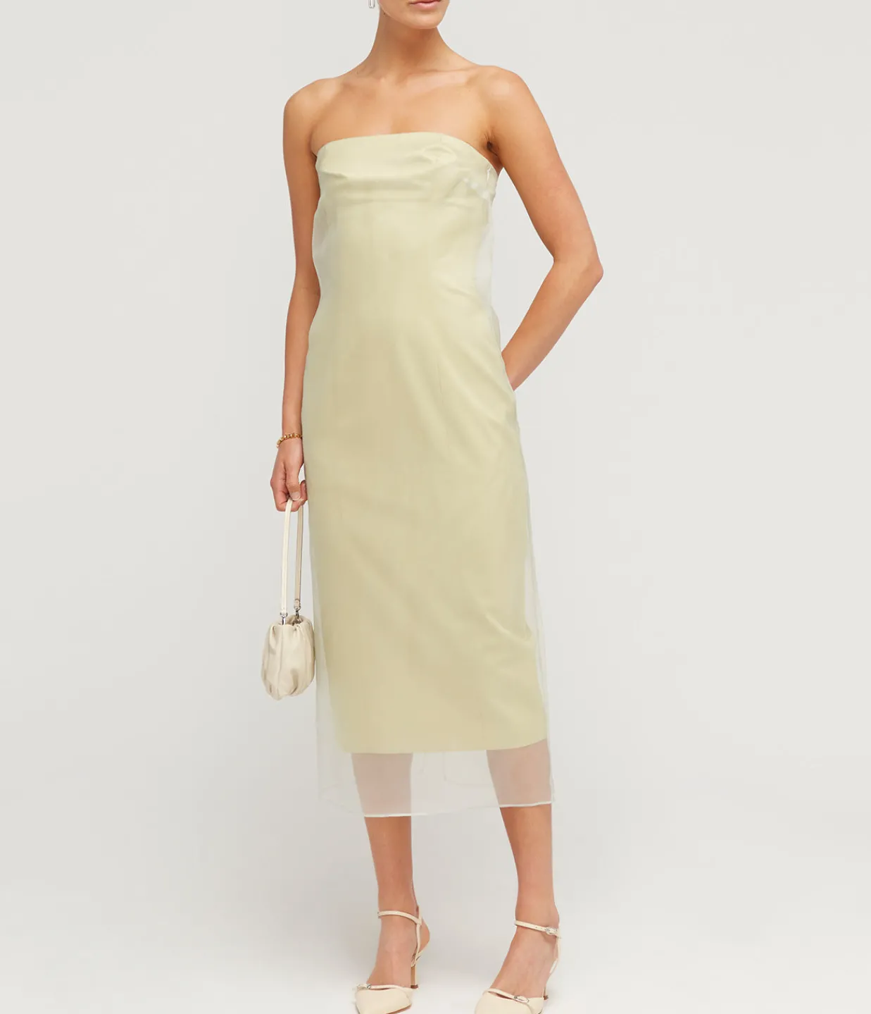 Gauge81 Punta Strapless Midi Dress in Pale Olive New