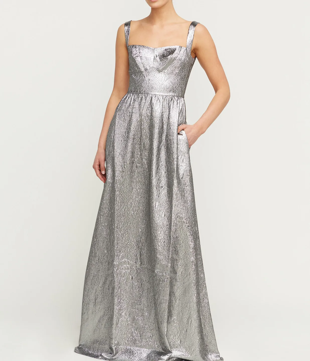 Saloni Rachel Bodice Gown in Silver Fashion
