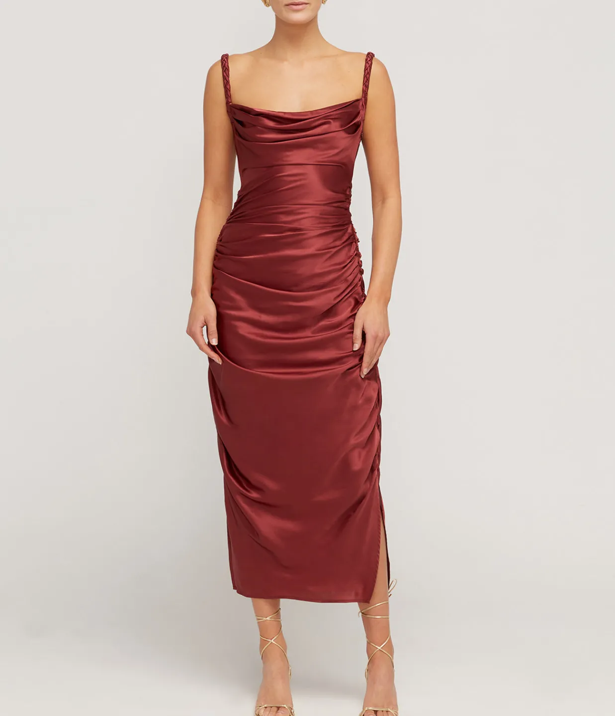 LEO LIN Rachel Cowl Neck Slip Dress in Burgundy Cheap