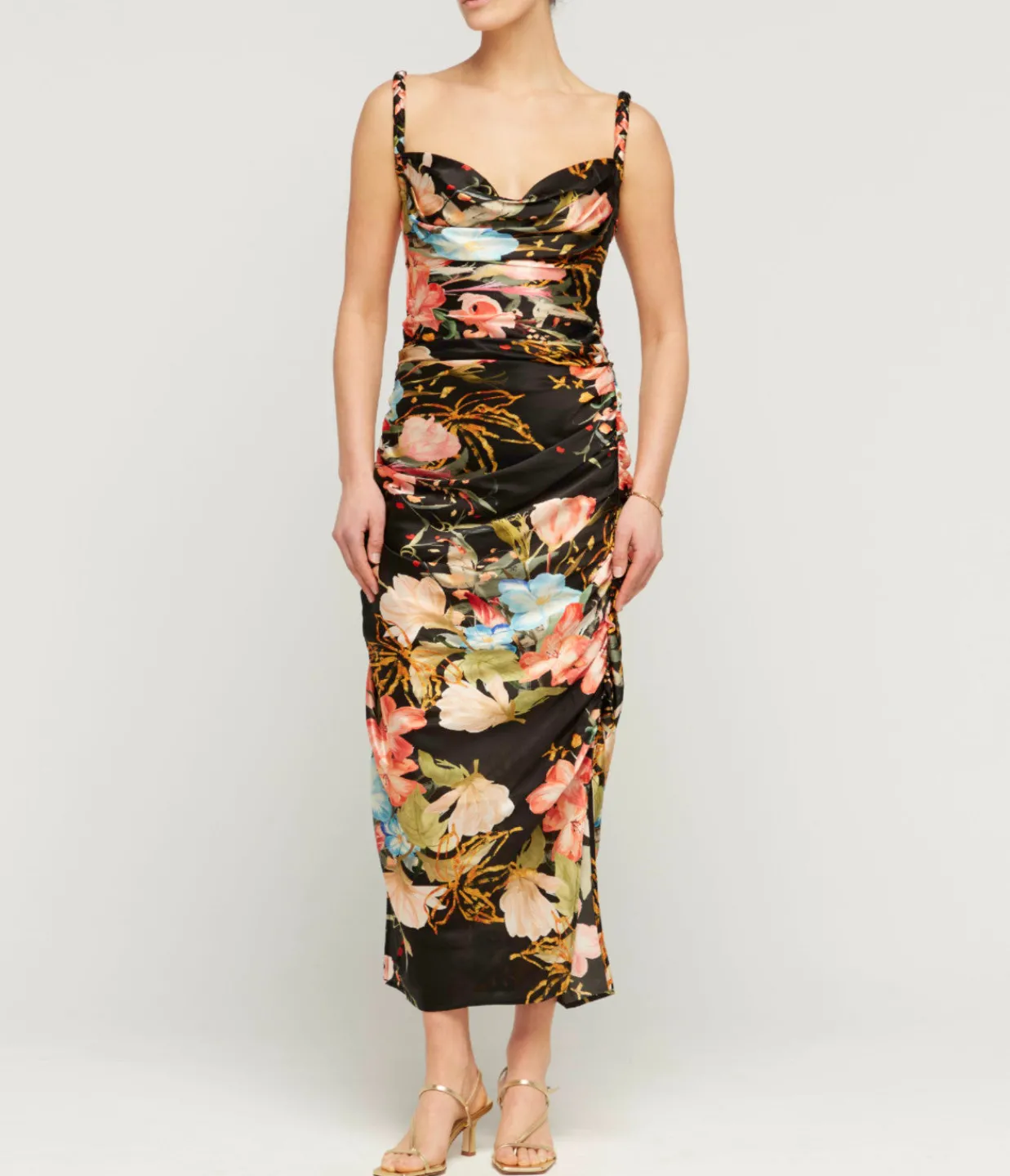 LEO LIN Rachel Cowl Neck Slip Dress in Opulent Mystic Print Flash Sale