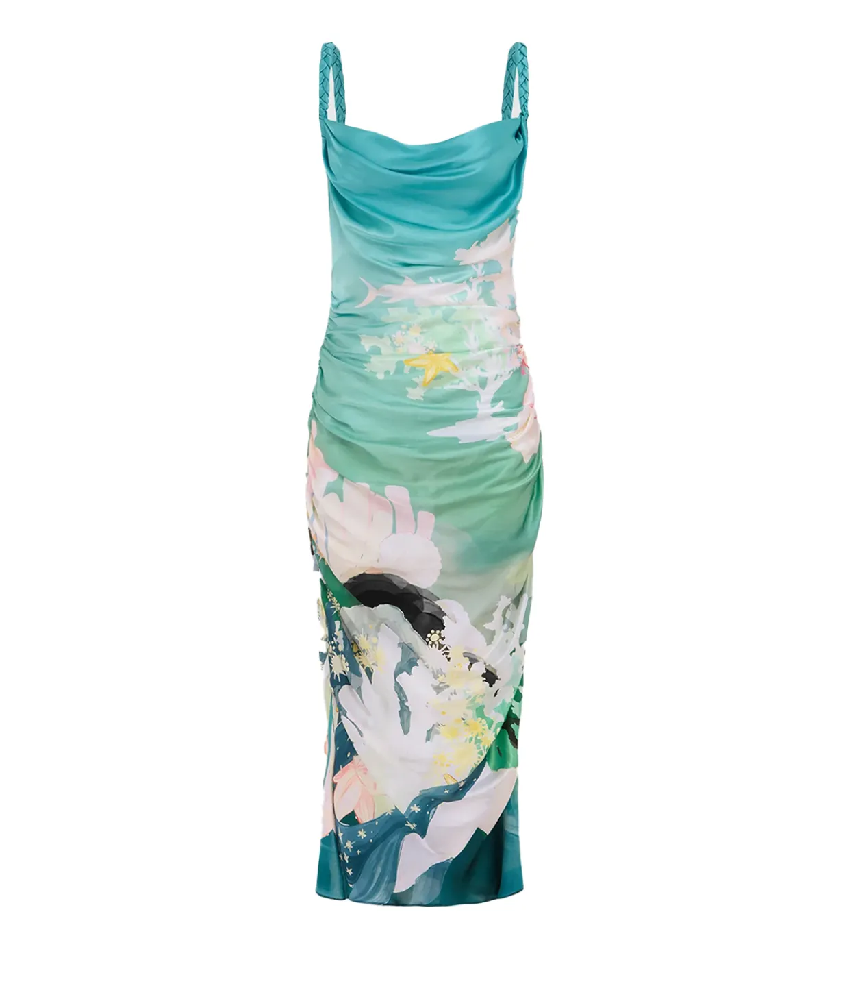LEO LIN Rachel Cowl Neck Slip Dress in Seagrass Neptune Print Best Sale