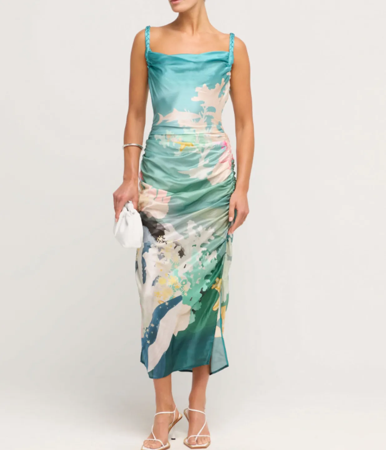 LEO LIN Rachel Cowl Neck Slip Dress in Seagrass Neptune Print Best Sale