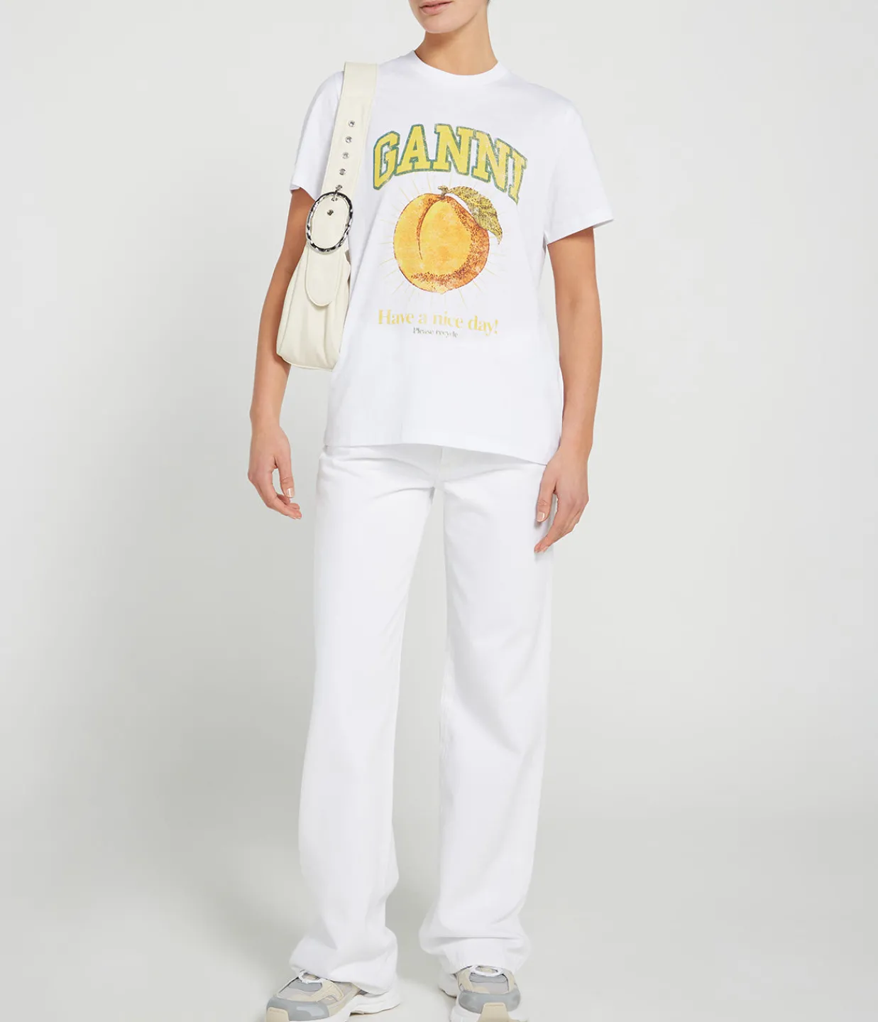Ganni Relaxed Basic Peach T-shirt in Bright White Best Sale