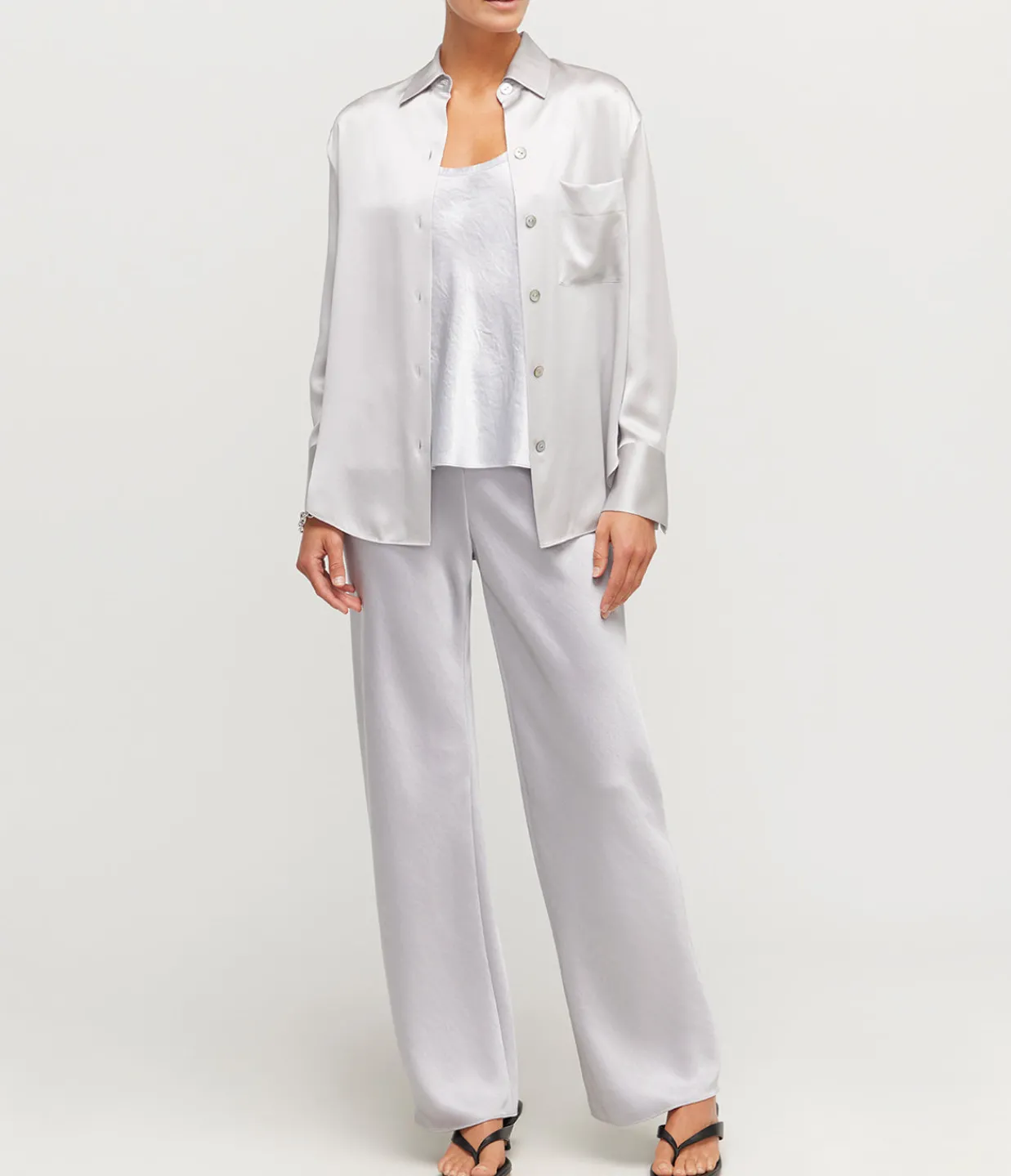 Vince Relaxed Long Sleeve Blouse in Silverstone Cheap