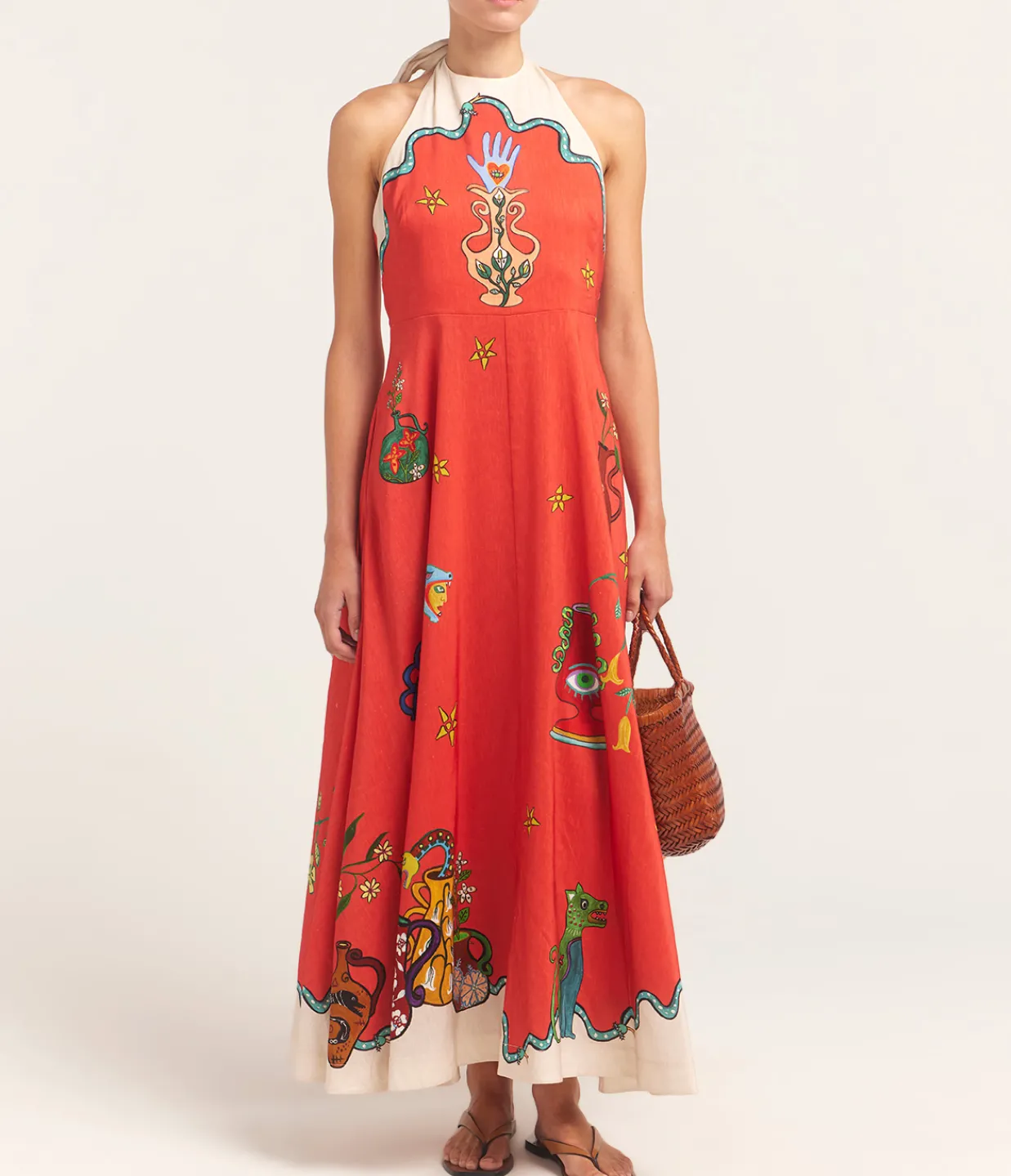 ALEMAIS Rose Halter Dress in Tangerine Fashion