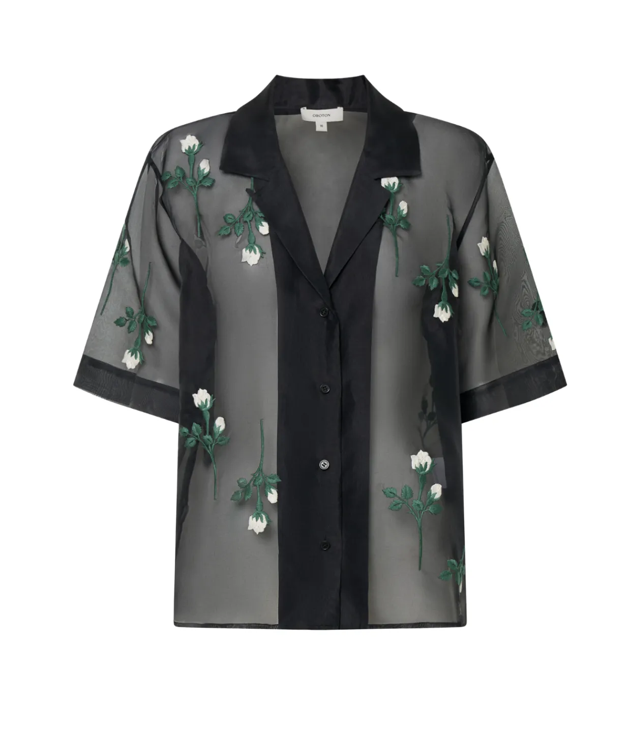 Oroton Rosebud Embroidery Camp Shirt in Black Fashion