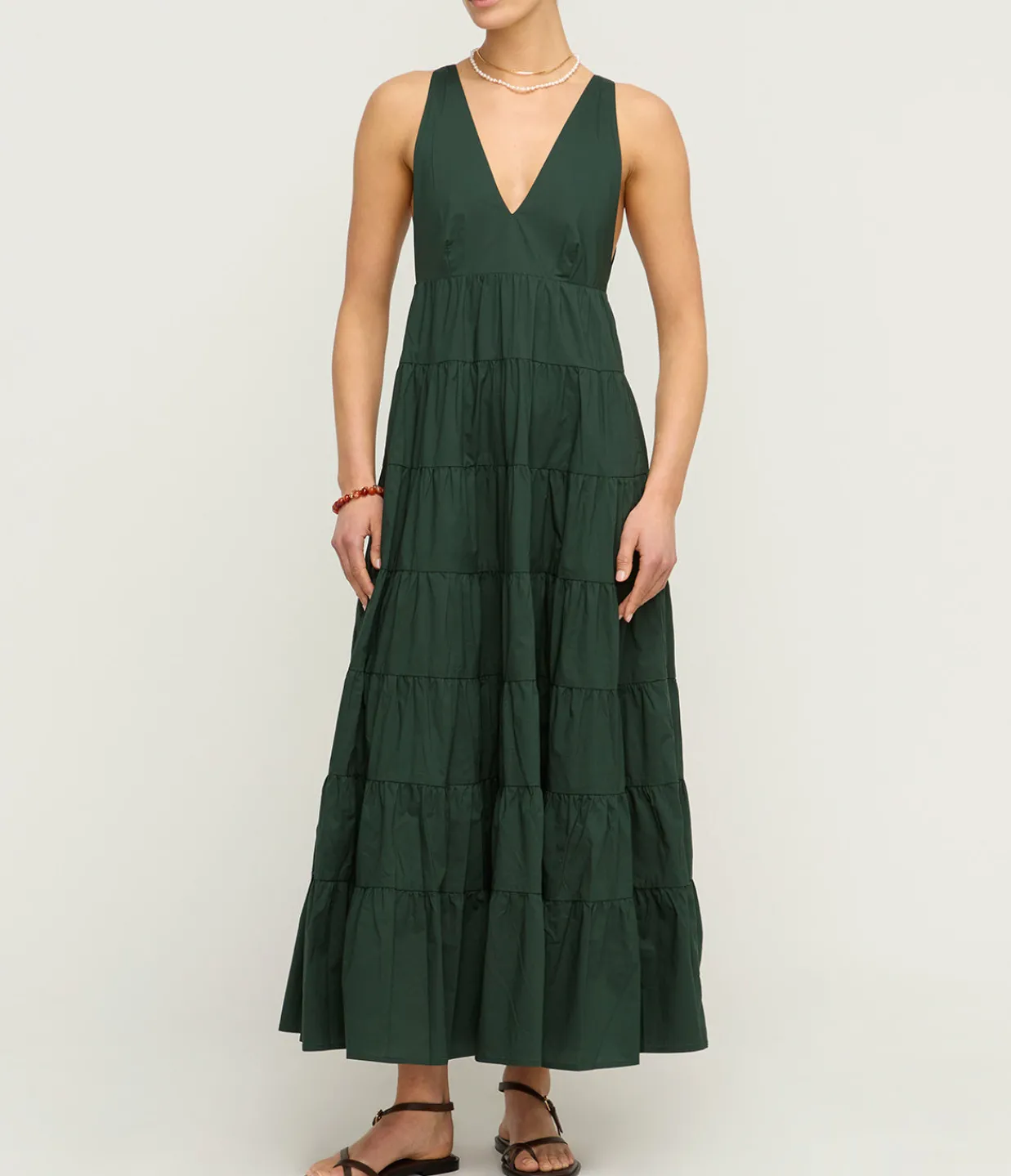 Bird and Knoll Ryan Tiered Maxi Dress in Forest Green Best Sale
