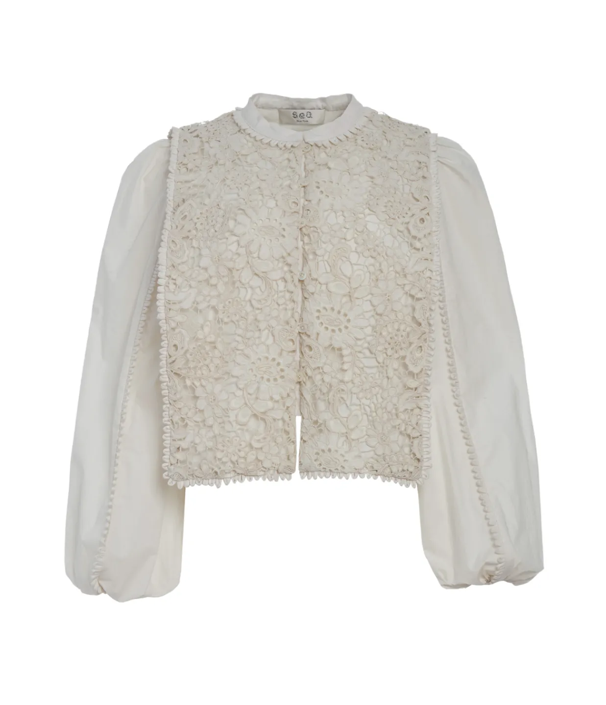 Sea NY Sabine Embroidery Long Sleeve Top in Cream Cheap