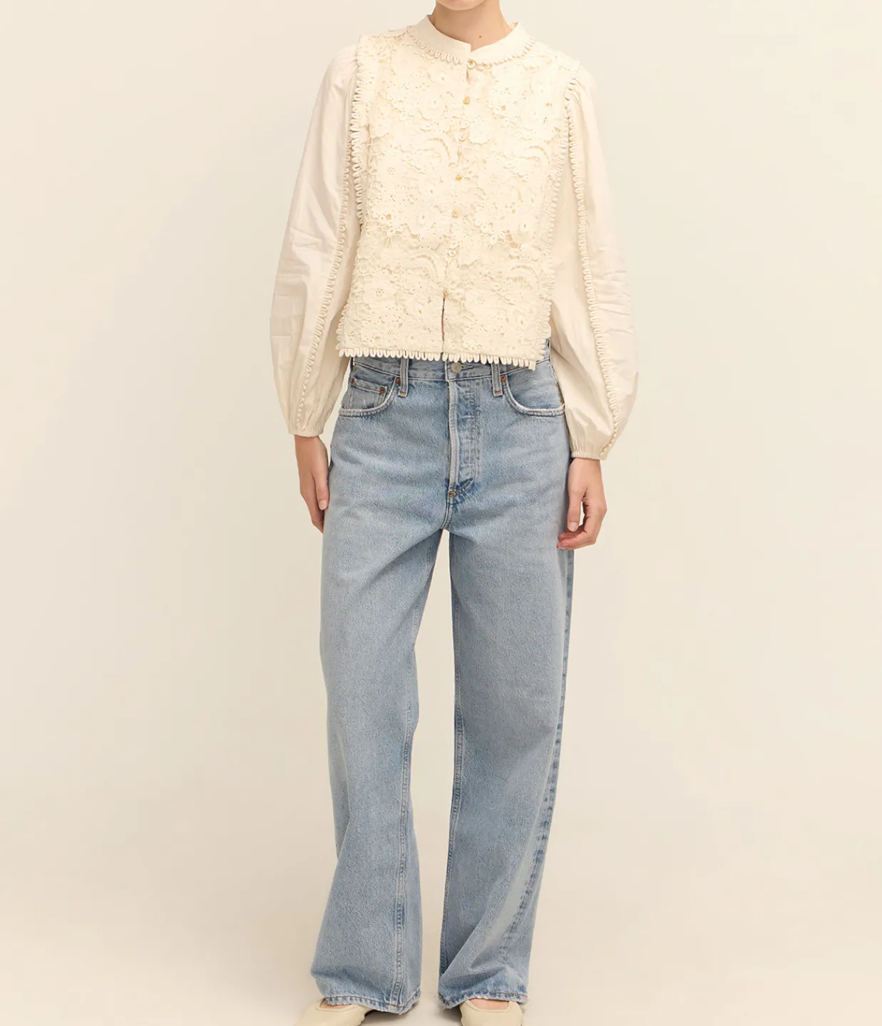 Sea NY Sabine Embroidery Long Sleeve Top in Cream Cheap