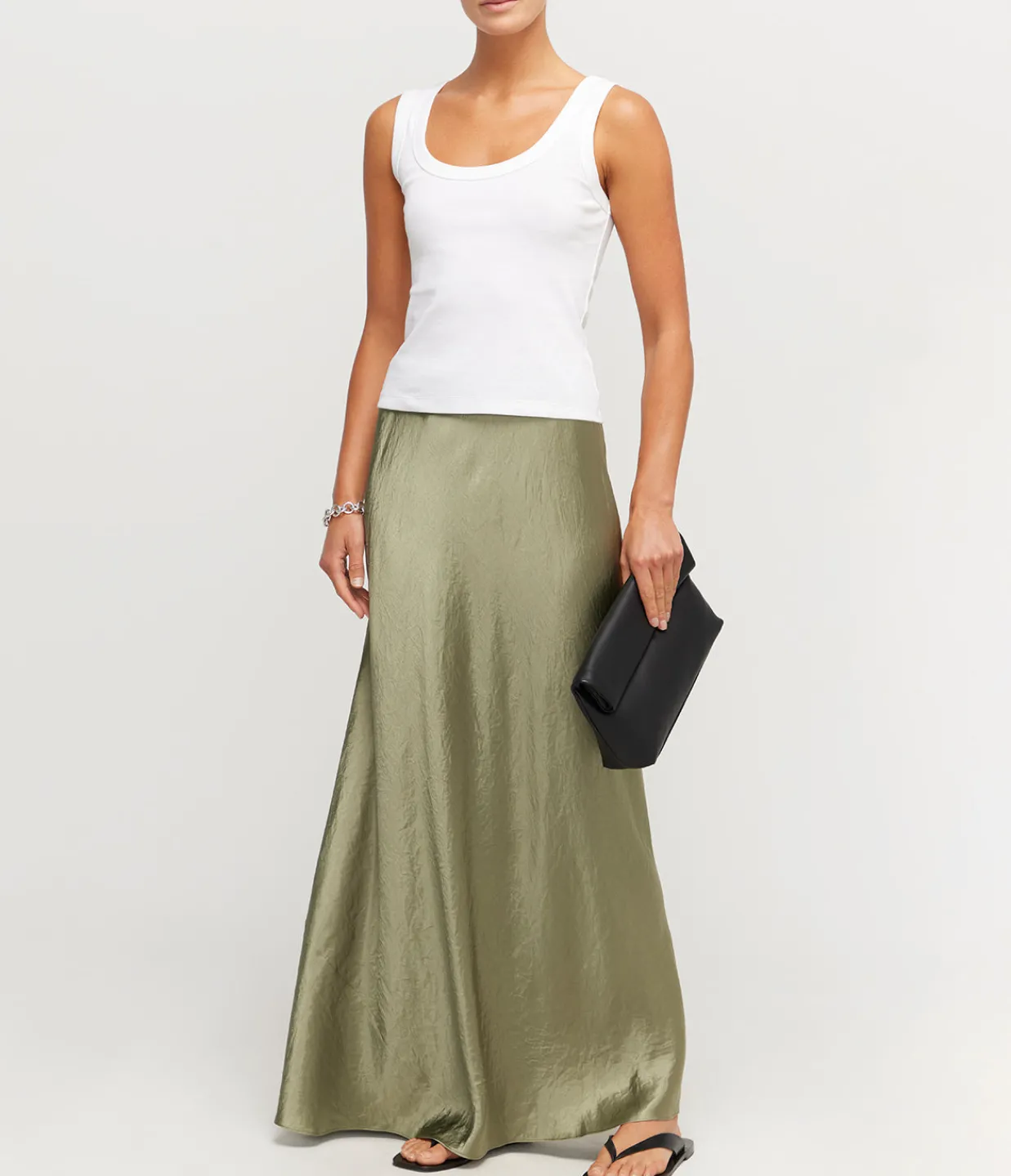 Vince Satin Maxi Skirt in Artichoke Sale