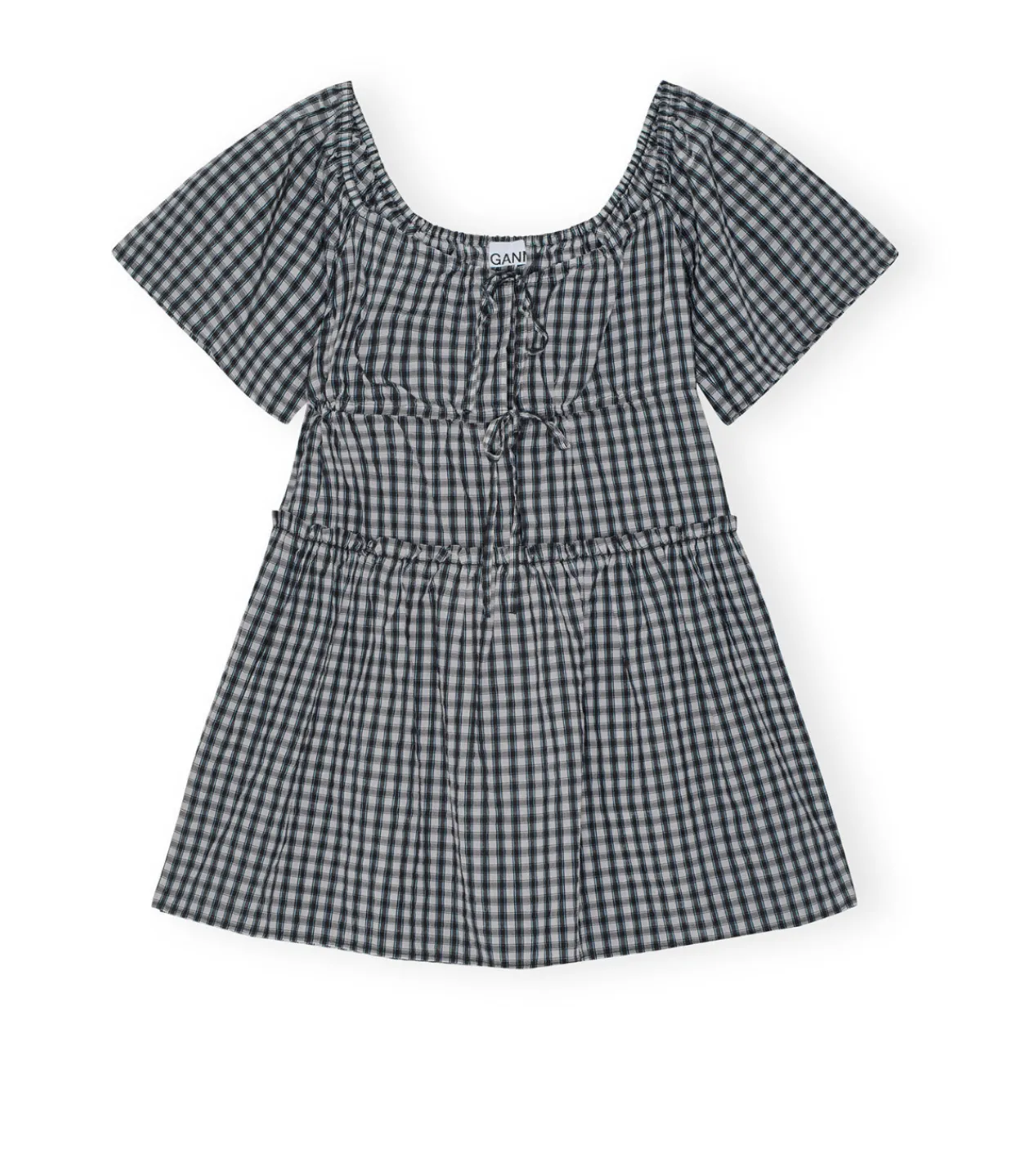 Ganni Seersucker Mini Dress in Black and White Check Shop