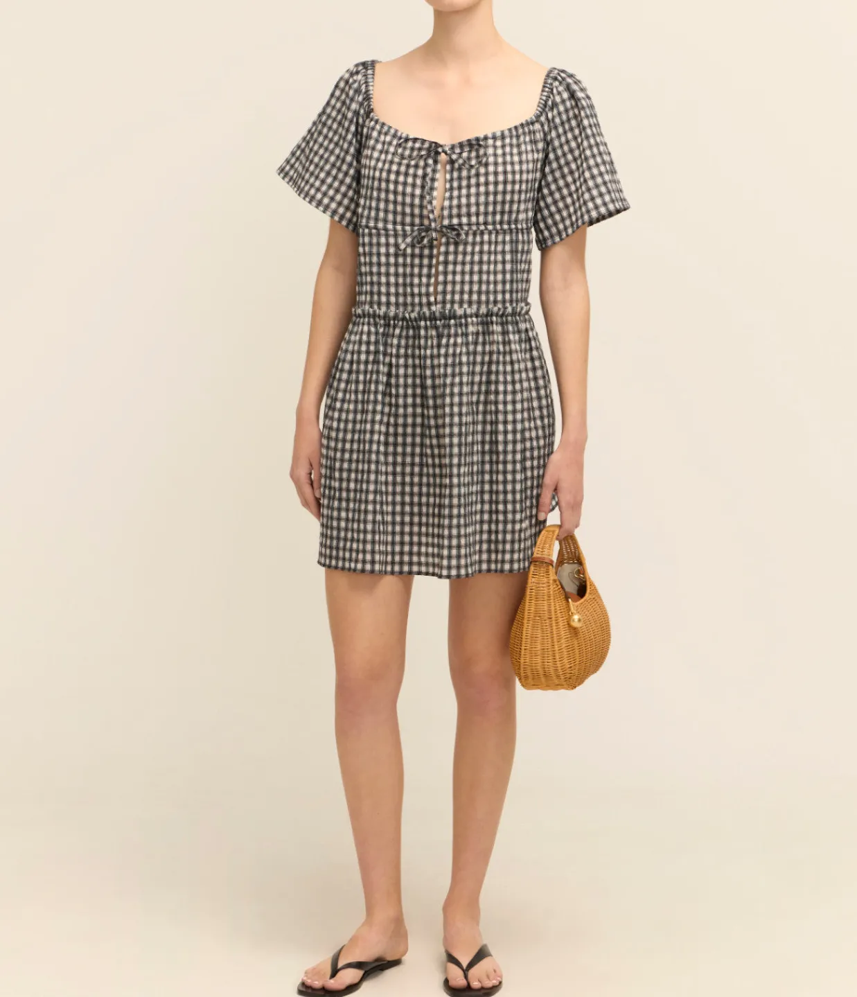 Ganni Seersucker Mini Dress in Black and White Check Shop