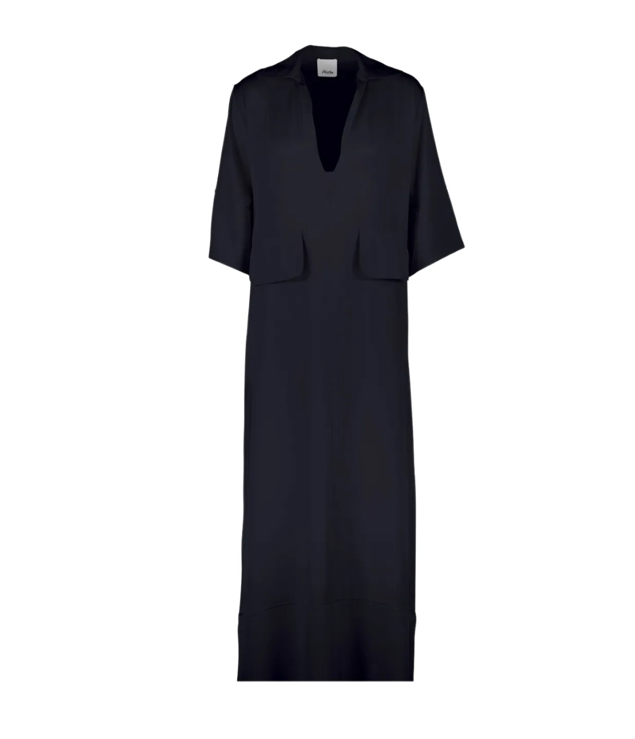 Allude Serafino V-Neck Silk Dress in Navy Clearance