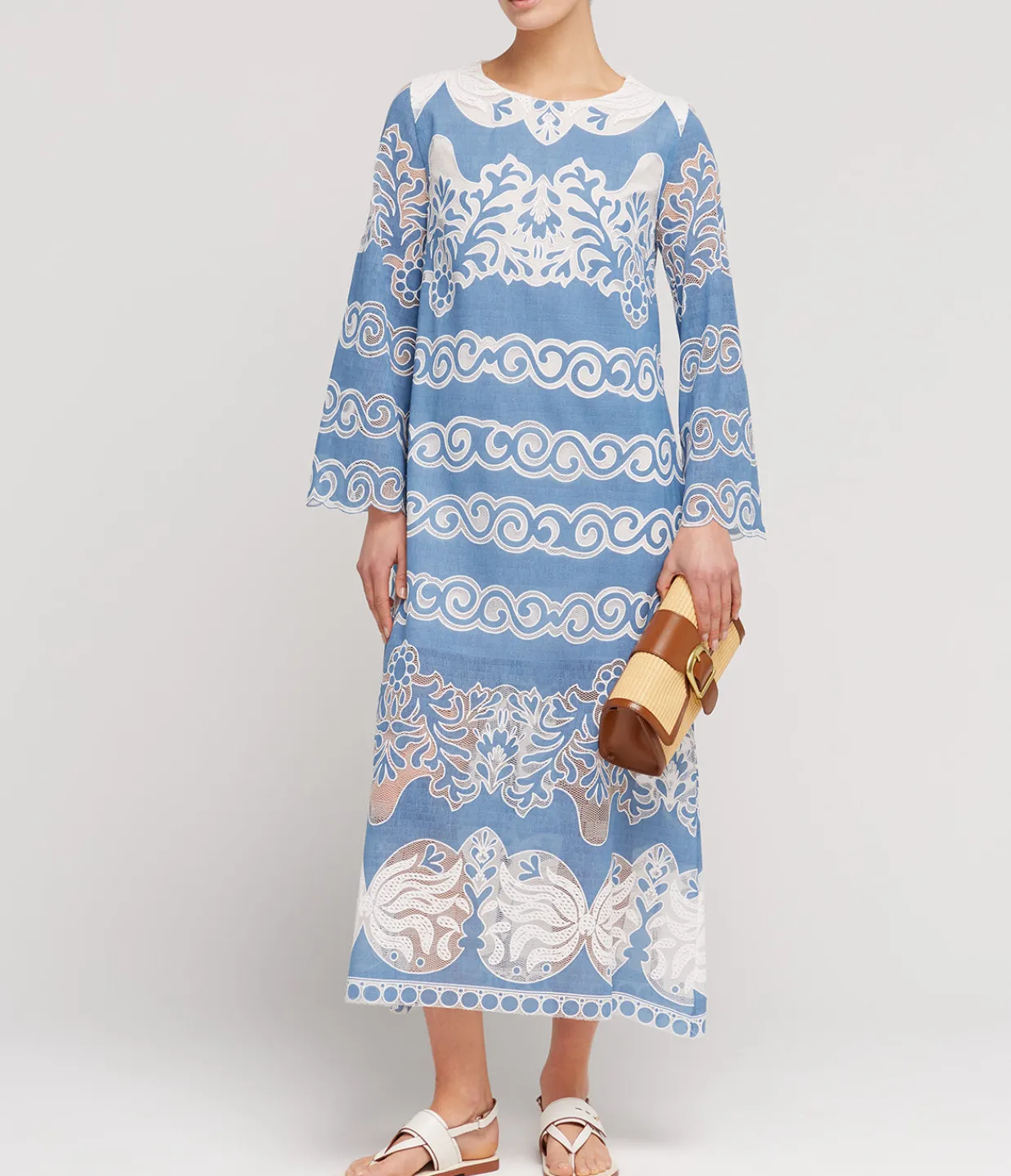 Borgo De Nor Serphina Lace Midi Dress in Denim Blue Shop
