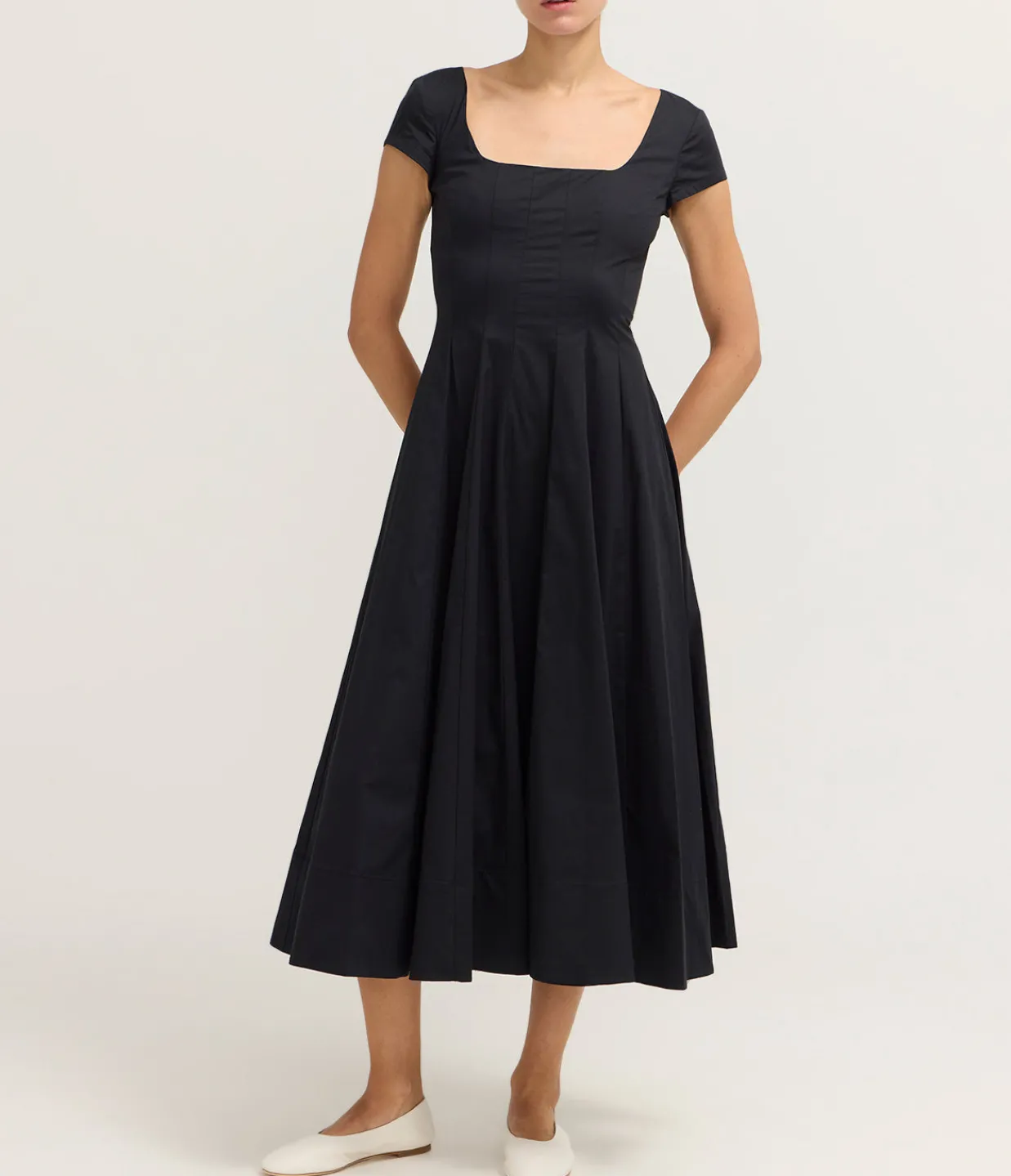Staud Short Sleeve Wells Dress in Black Clearance