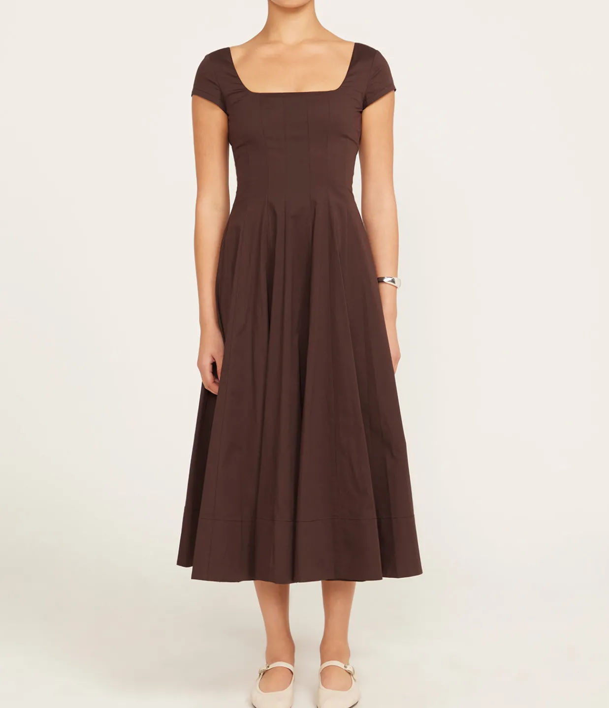 Staud Short Sleeve Wells Dress in Earth Clearance
