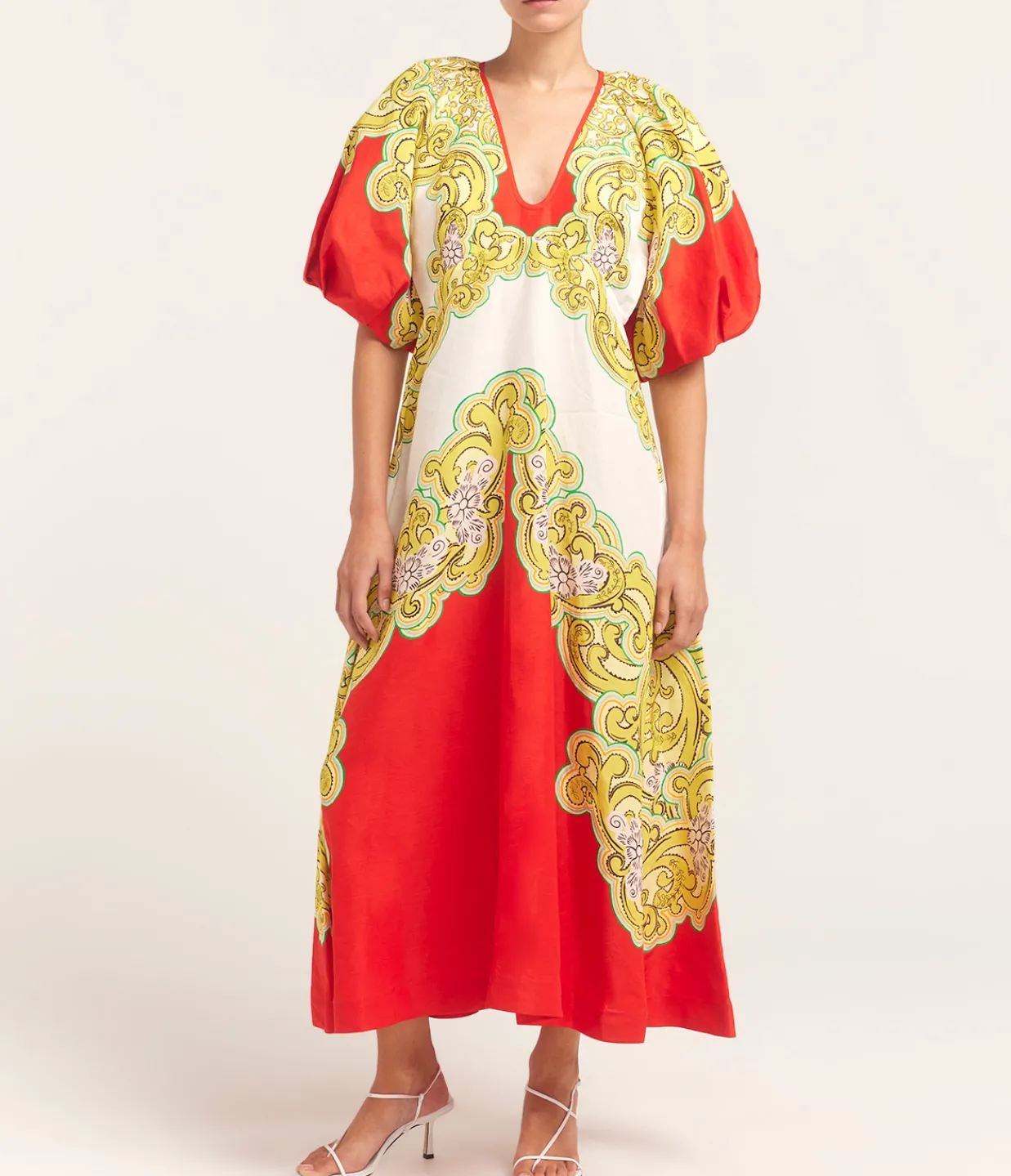 ALEMAIS Sierra Midi Dress in Red and White New