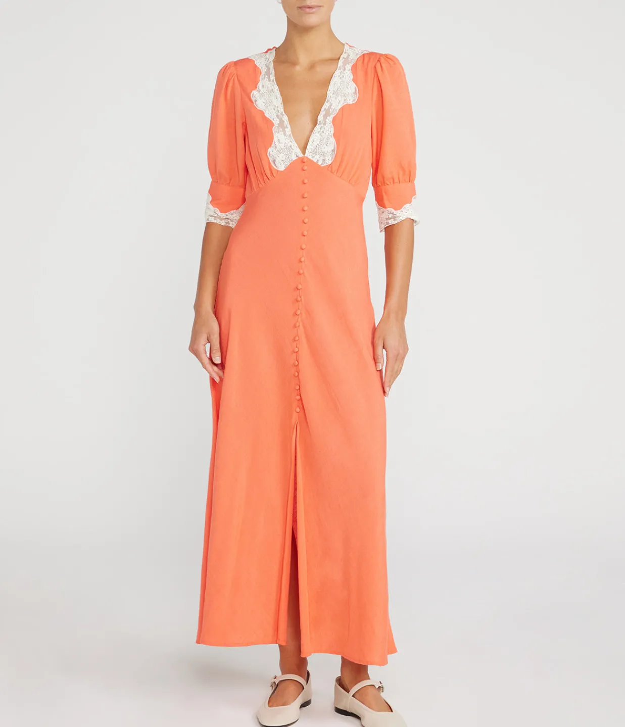 Rixo Simone Midi Dress in Coral Best