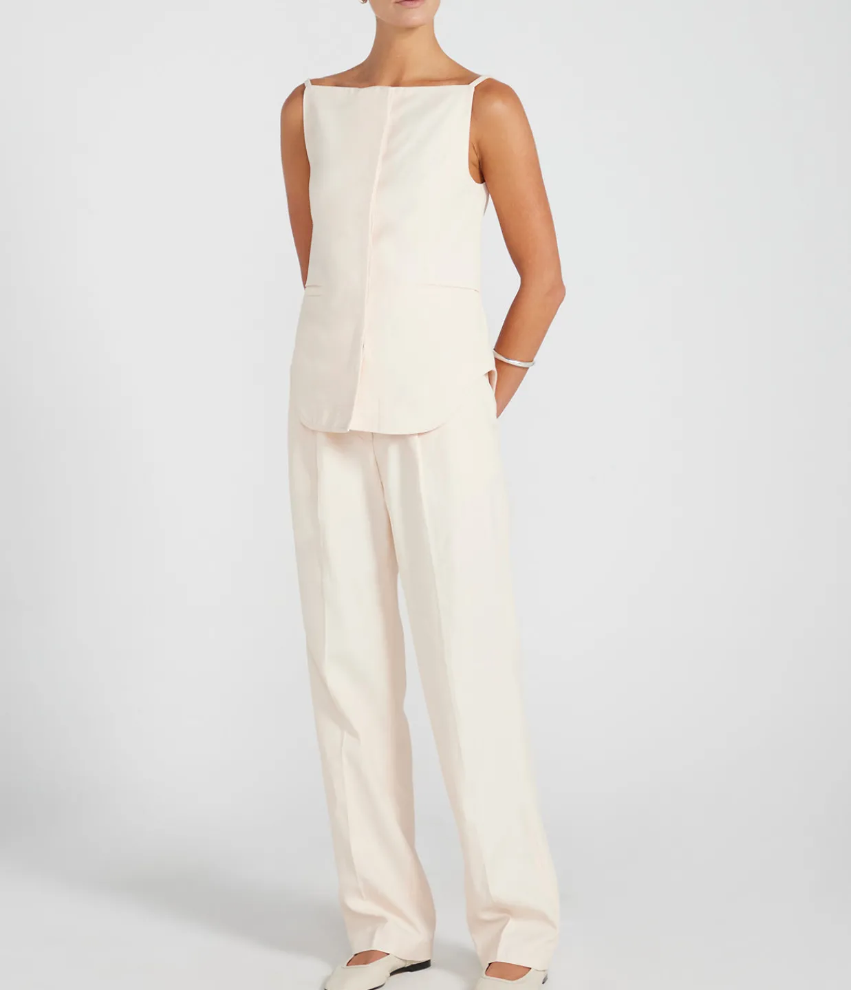 Loulou Studio Sleeveless Linen Blend Top in Cream Rose Outlet