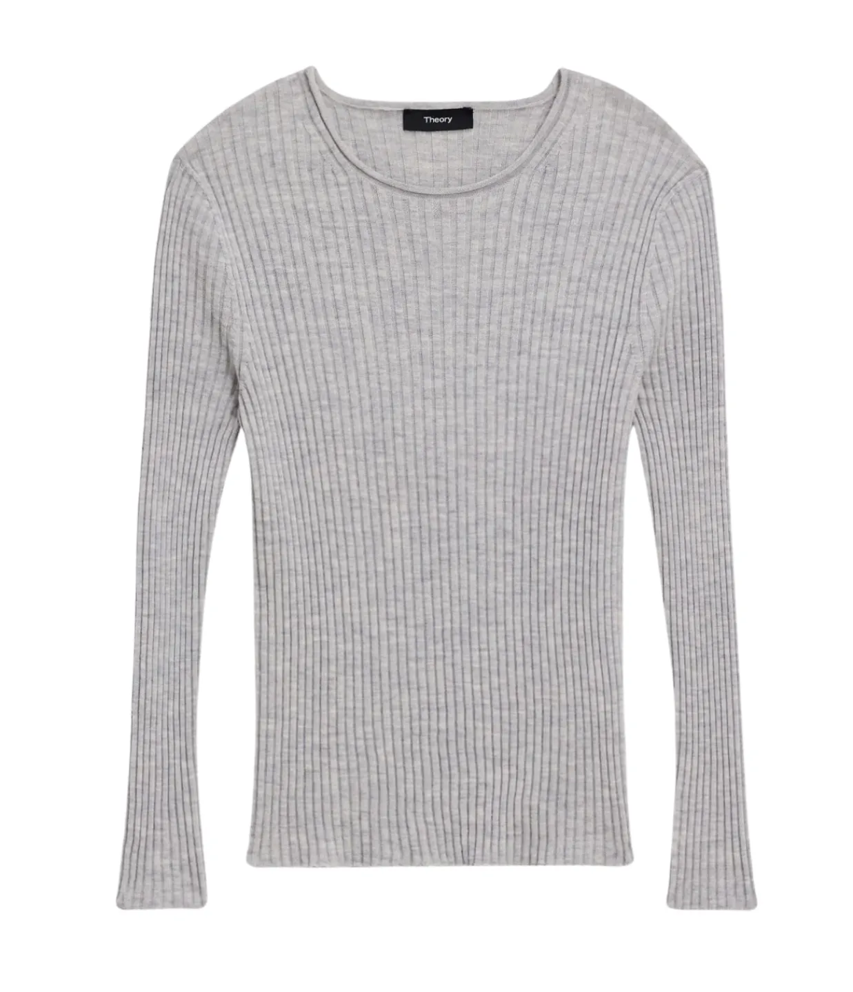 Theory Slim Rib Long Sleeve Top in Frosted Heather Grey Outlet