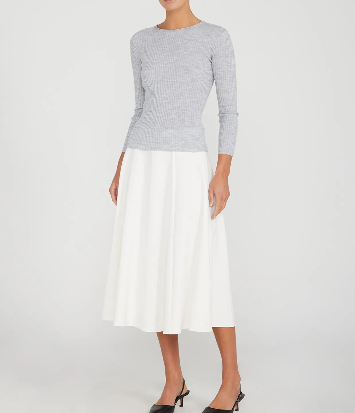 Theory Slim Rib Long Sleeve Top in Frosted Heather Grey Outlet