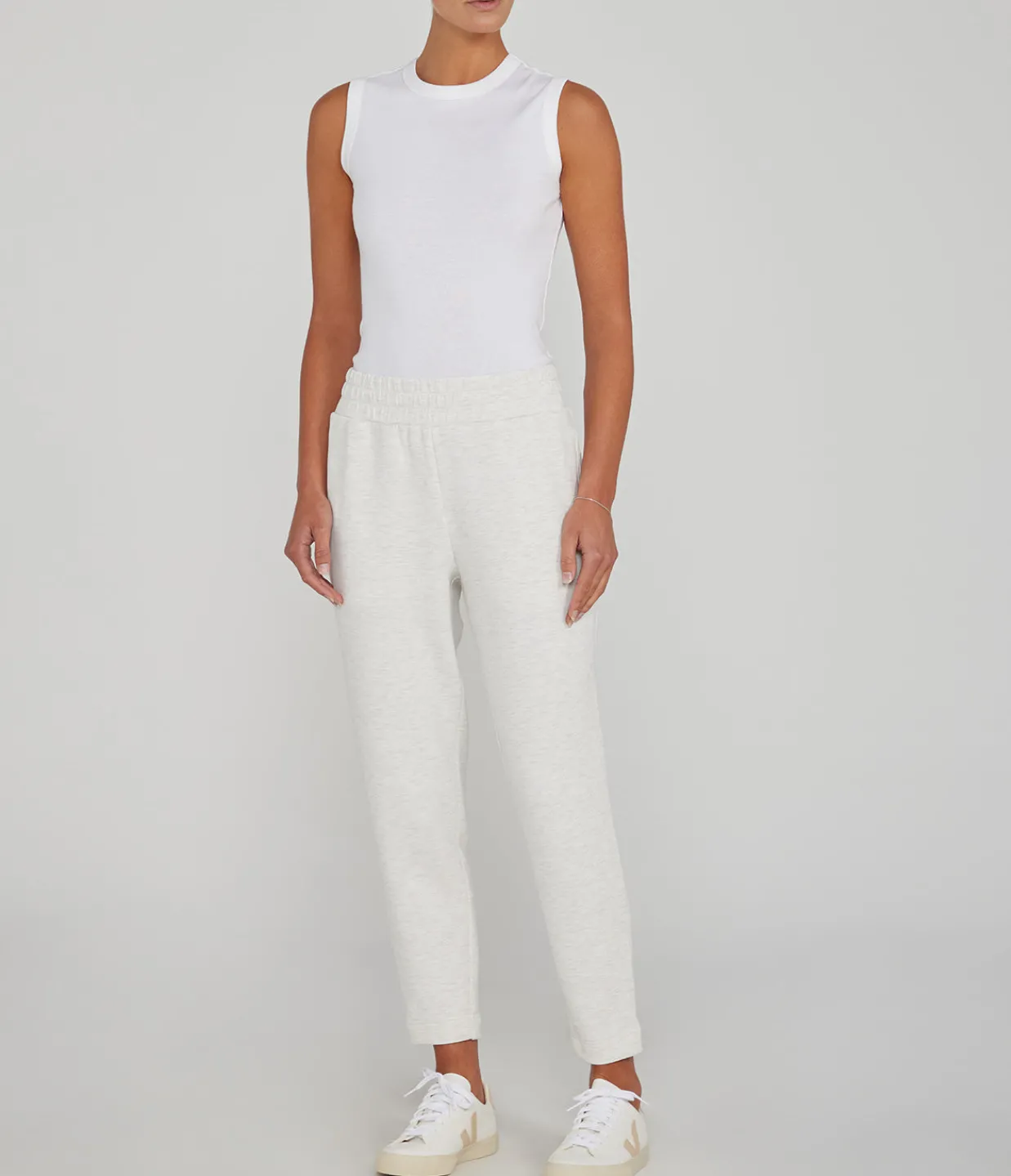 Varley Slim Zip Hem Sweatpant in Ivory Marle Cheap