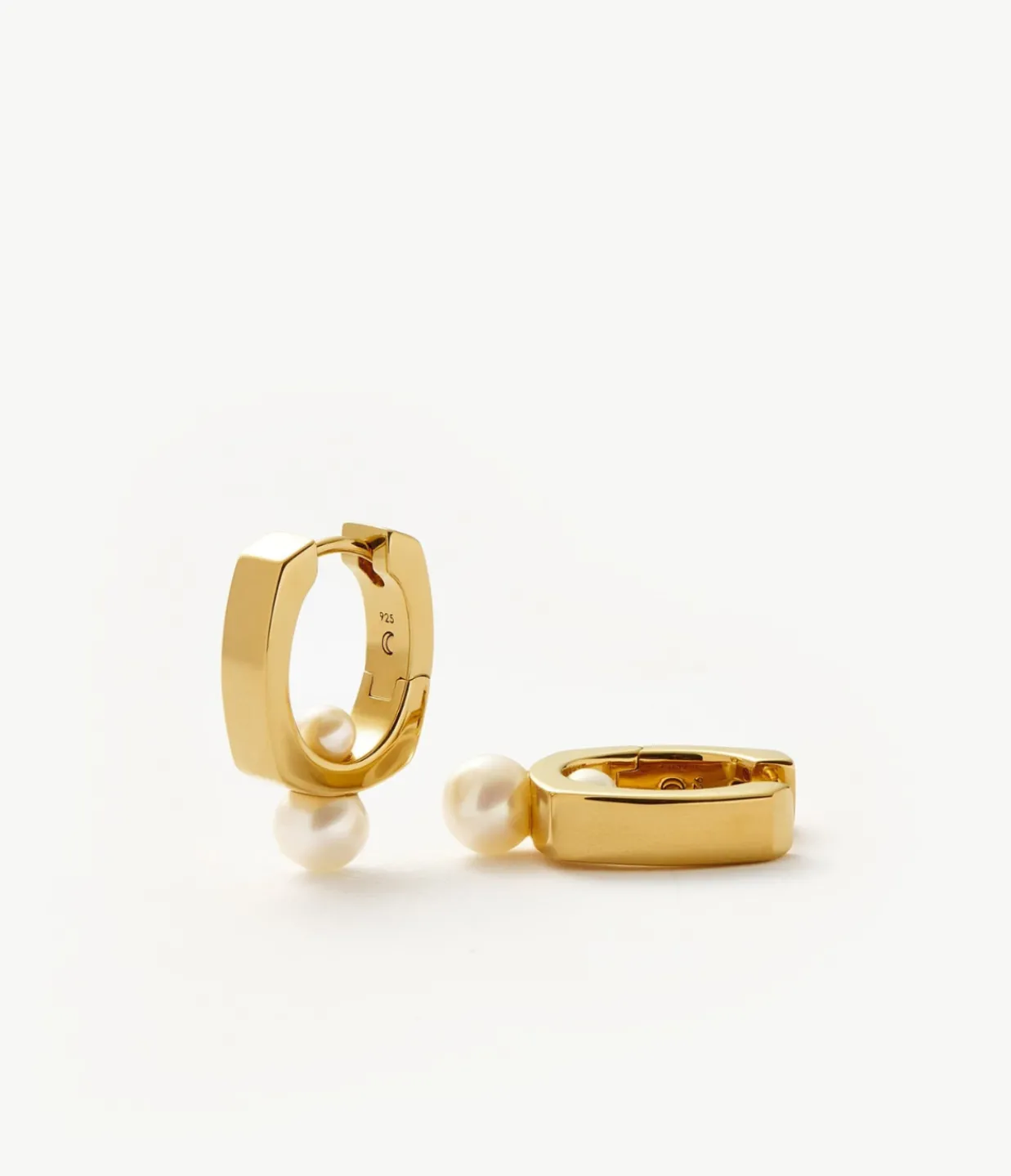 Missoma Square Button Pearl Small Hoop Earrings in Gold Discount