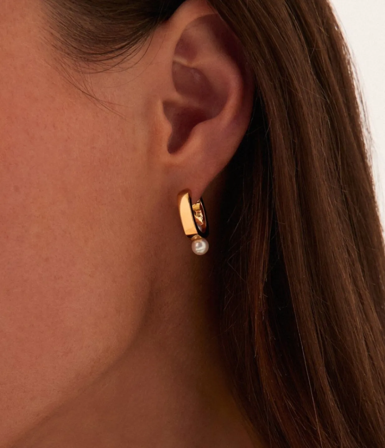 Missoma Square Button Pearl Small Hoop Earrings in Gold Discount