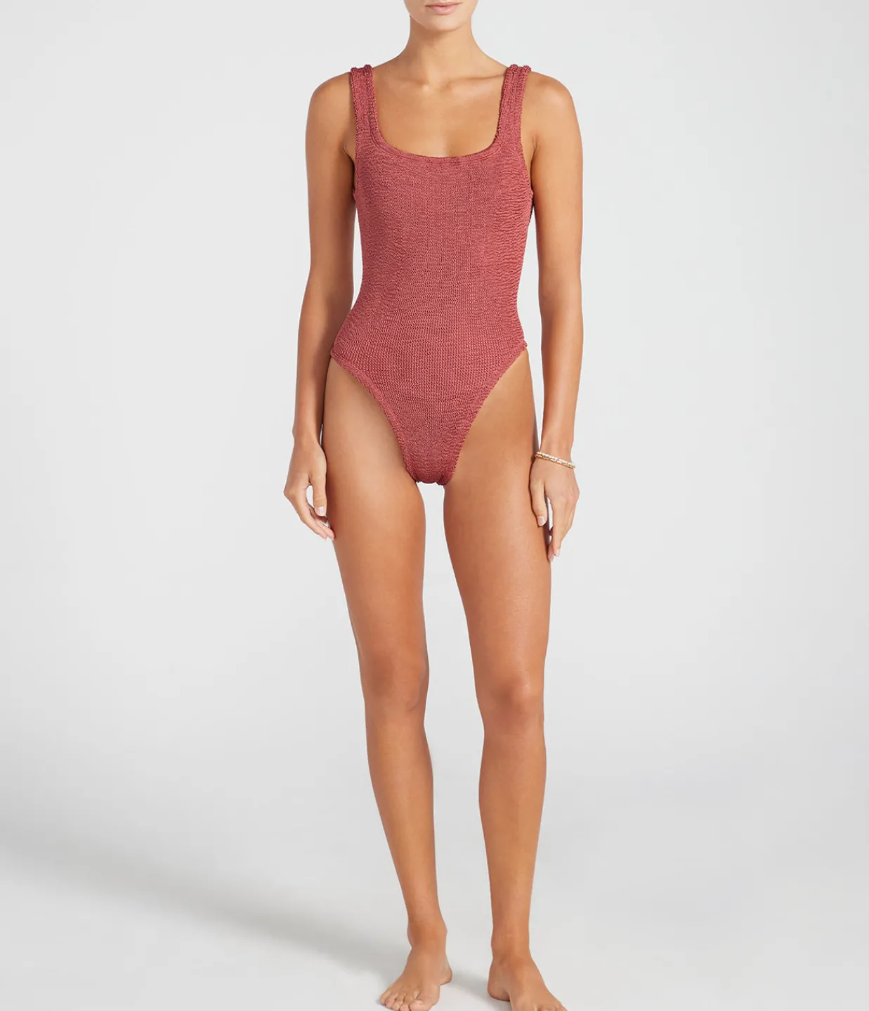 Hunza G Square Neck Swimsuit in Metallic Rosewood New