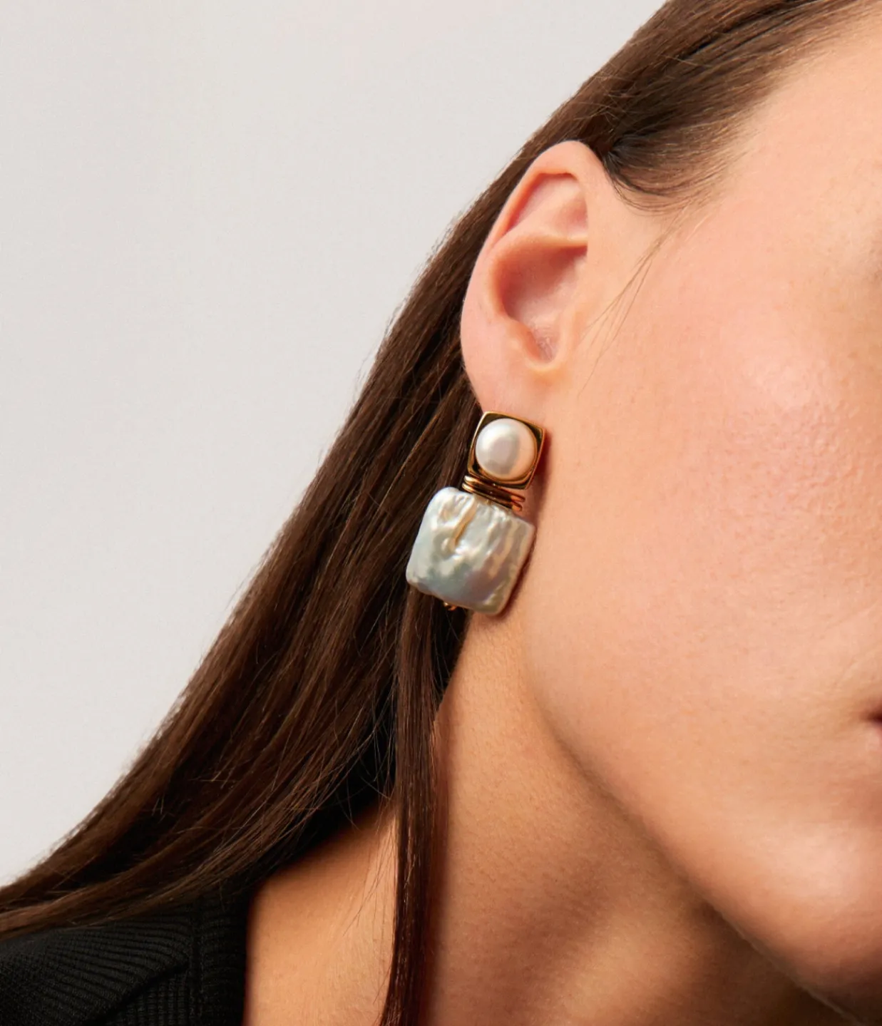 Missoma Square Pearl Statement Stud Earrings in Gold Best Sale