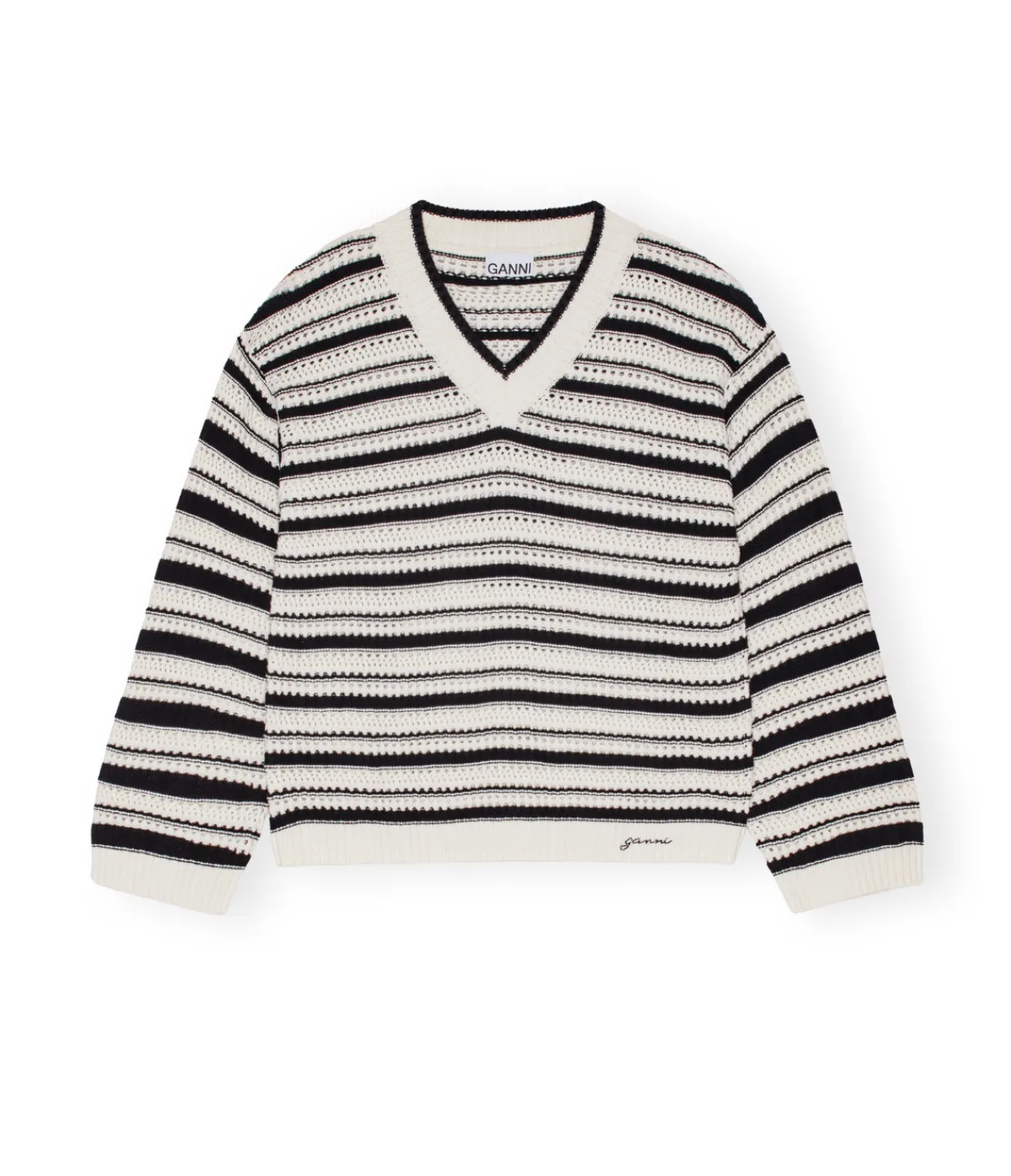 Ganni Striped Cotton Pointelle V-neck Cheap