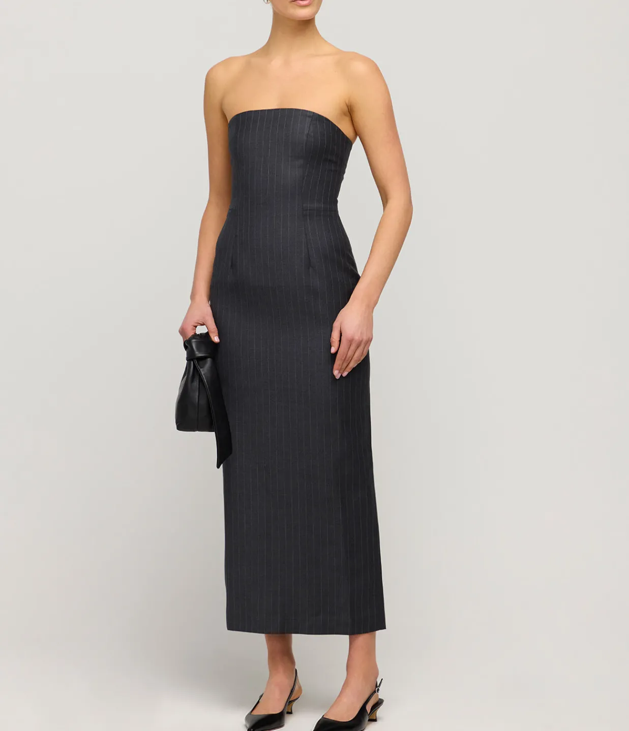 Wynn Hamlyn Tandi Wool Midi Dress in Grey Pinstripe Cheap